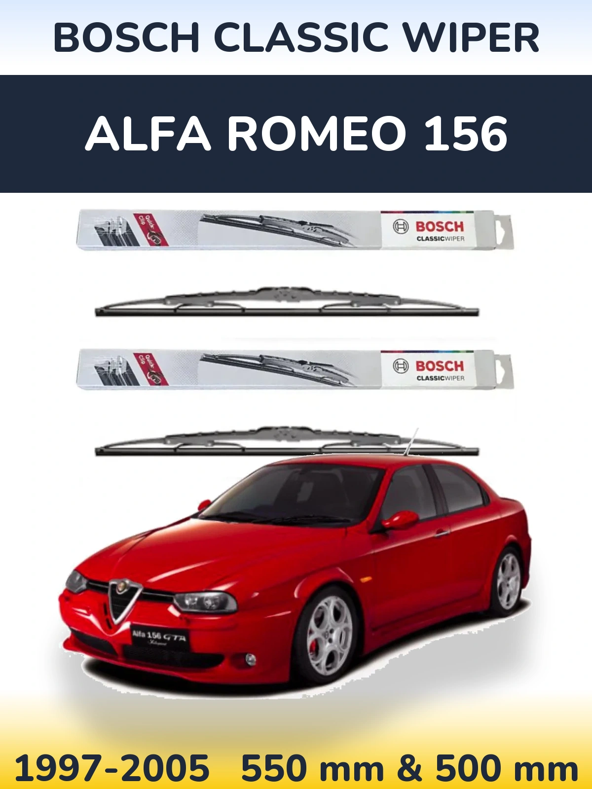 Sada předních stěračů BOSCH Classic Wiper 550 a 500 mm pro Alfa Romeo 156 1997-2005