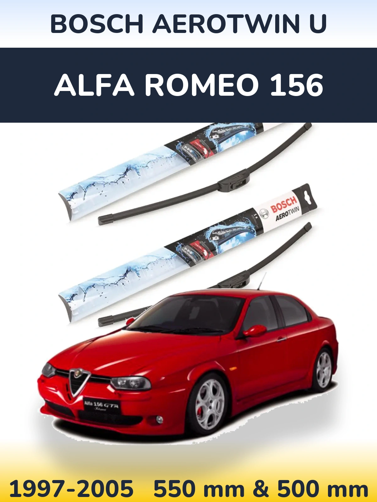 Sada předních stěračů BOSCH AeroTwin U 550 a 500 mm pro Alfa Romeo 156 1997-2005