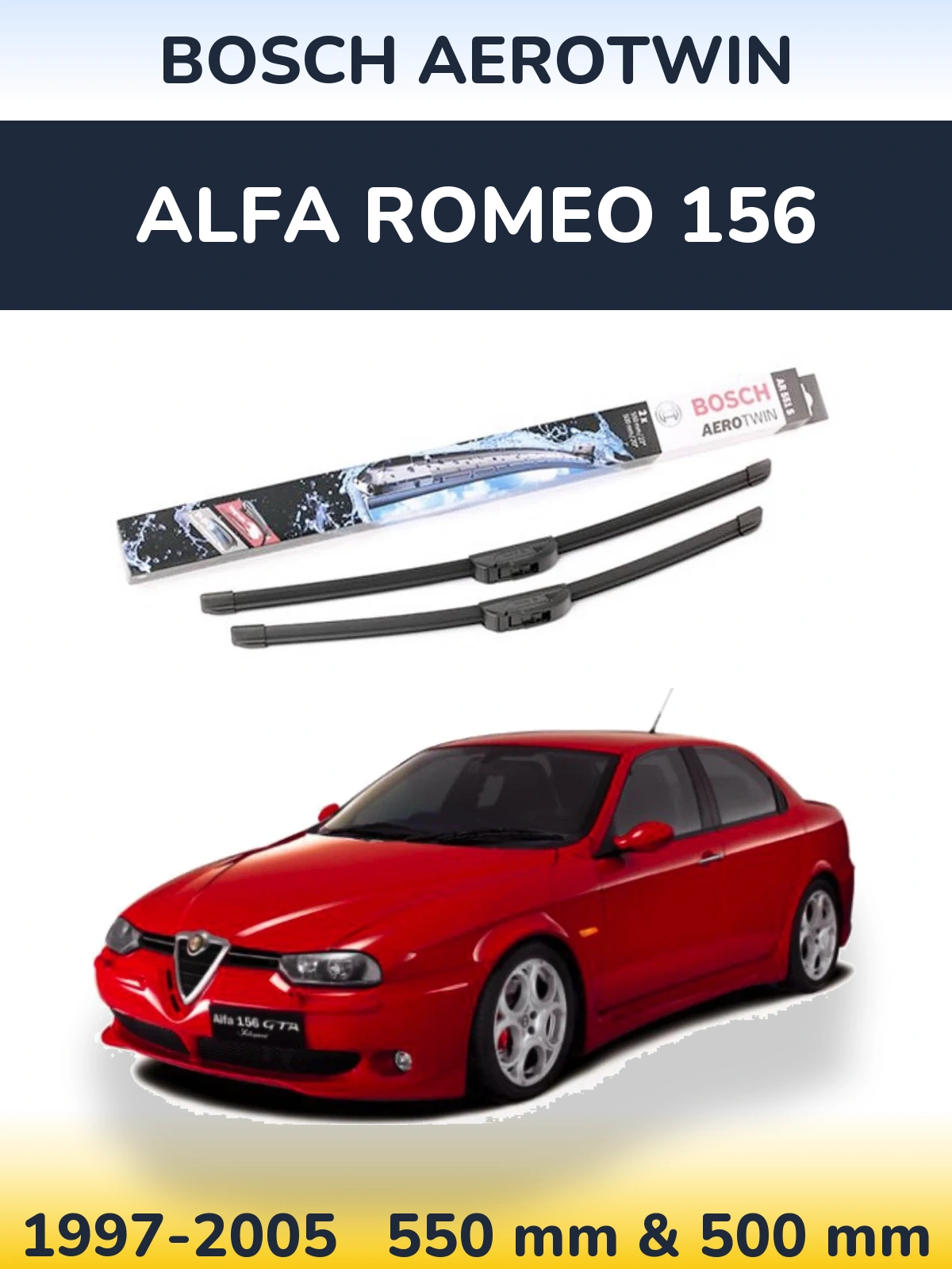 Sada předních stěračů BOSCH AeroTwin 550 a 500 mm pro Alfa Romeo 156 1997-2005