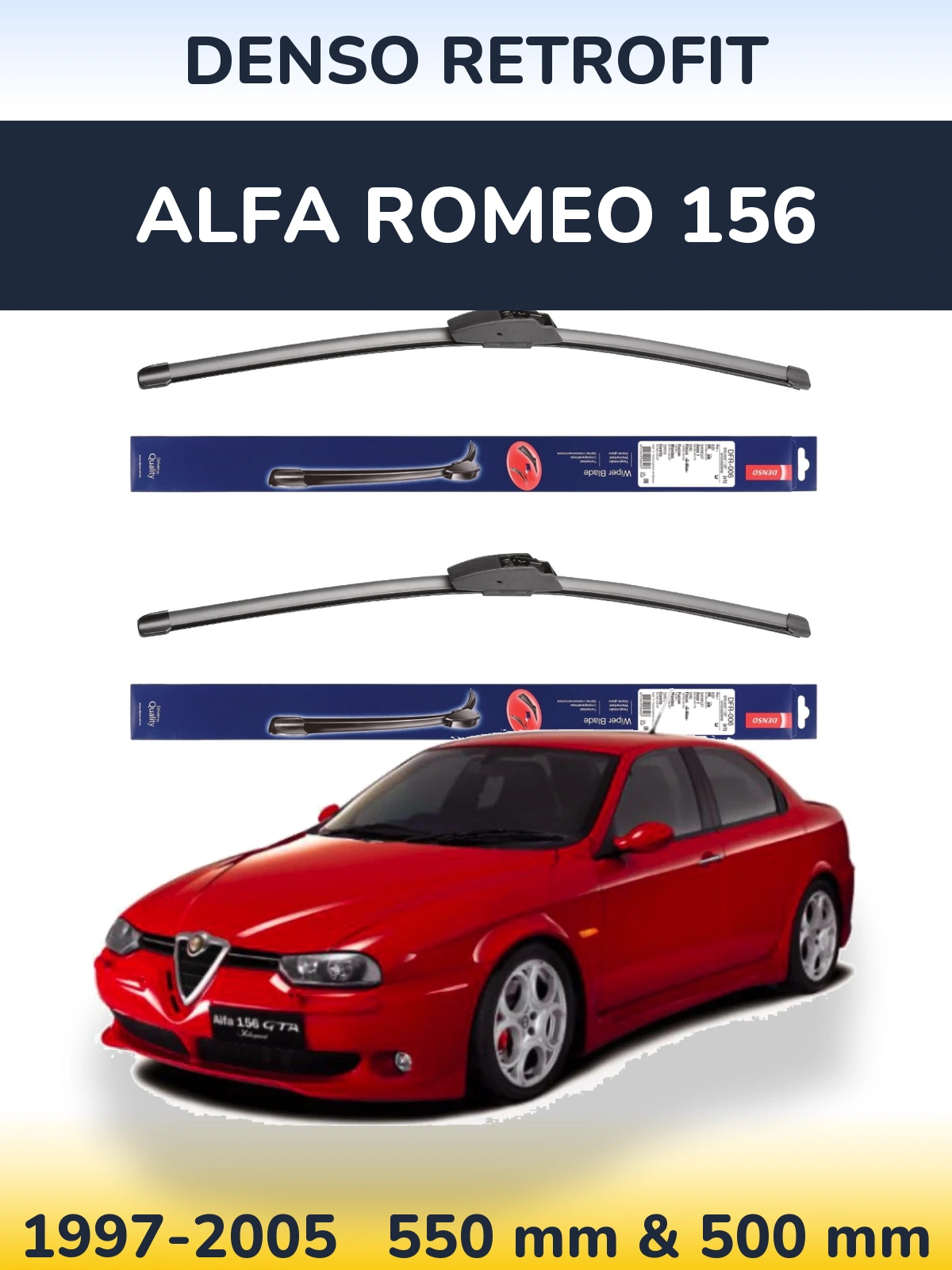 Sada předních stěračů Denso Retrofit 550 a 500 mm pro Alfa Romeo 156 1997-2005