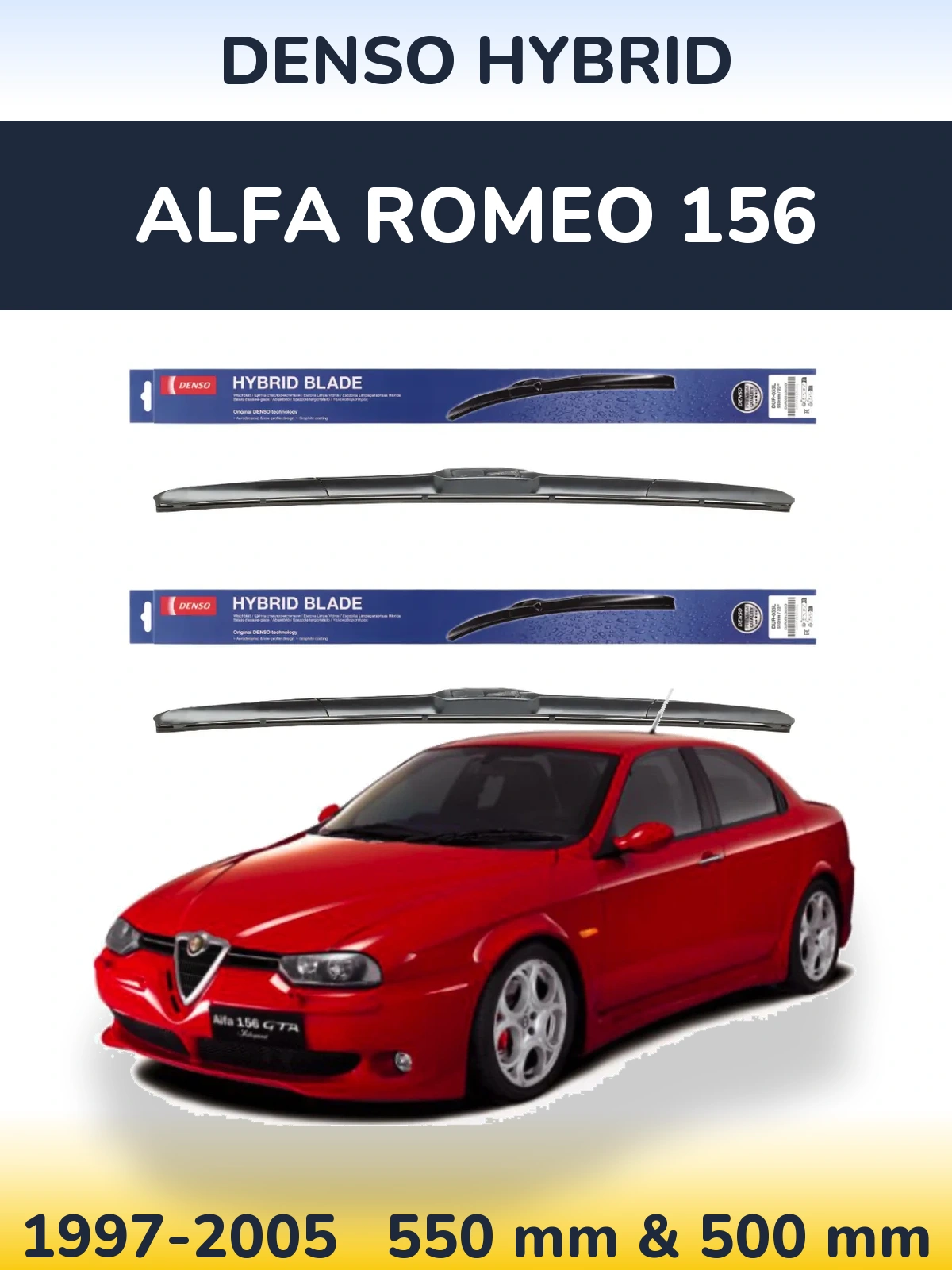 Sada předních stěračů Denso Hybrid 550 a 500 mm pro Alfa Romeo 156 1997-2005