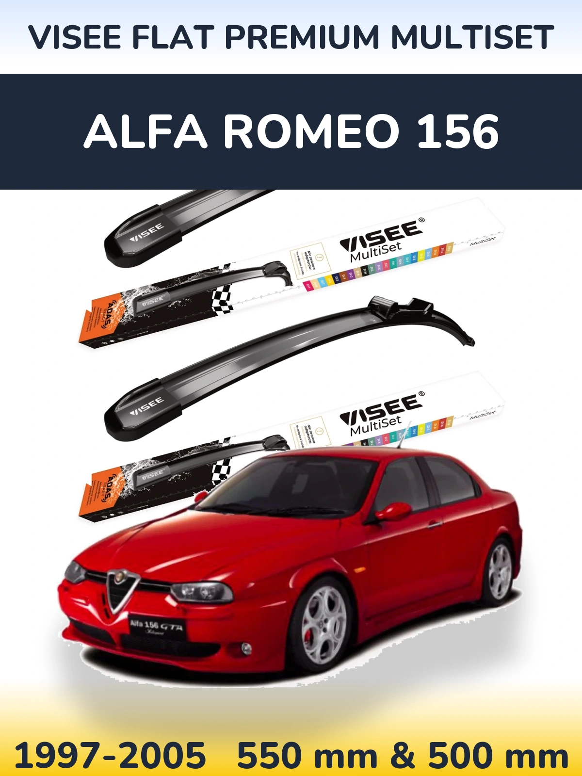 Sada předních stěračů VISEE FLAT PREMIUM MultiSet 550 a 500 mm pro Alfa Romeo 156 1997-2005