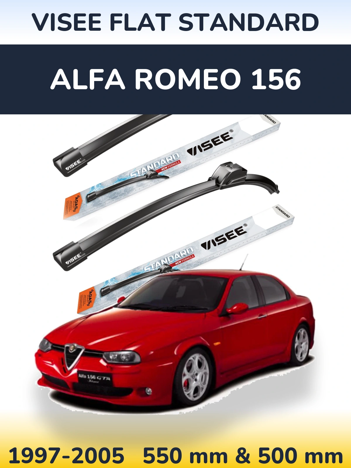 Sada předních stěračů VISEE FLAT STANDARD 550 a 500 mm pro Alfa Romeo 156 1997-2005