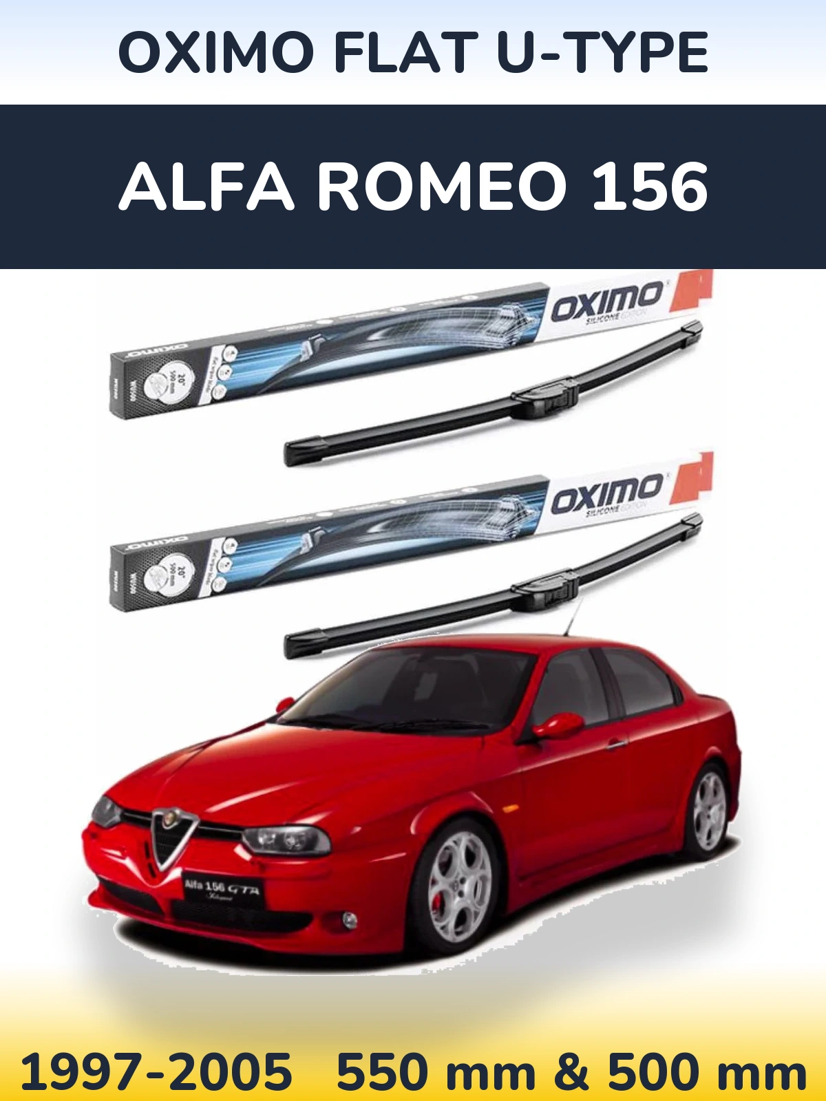 Sada předních stěračů Oximo Flat U-type 550 a 500 mm pro Alfa Romeo 156 1997-2005