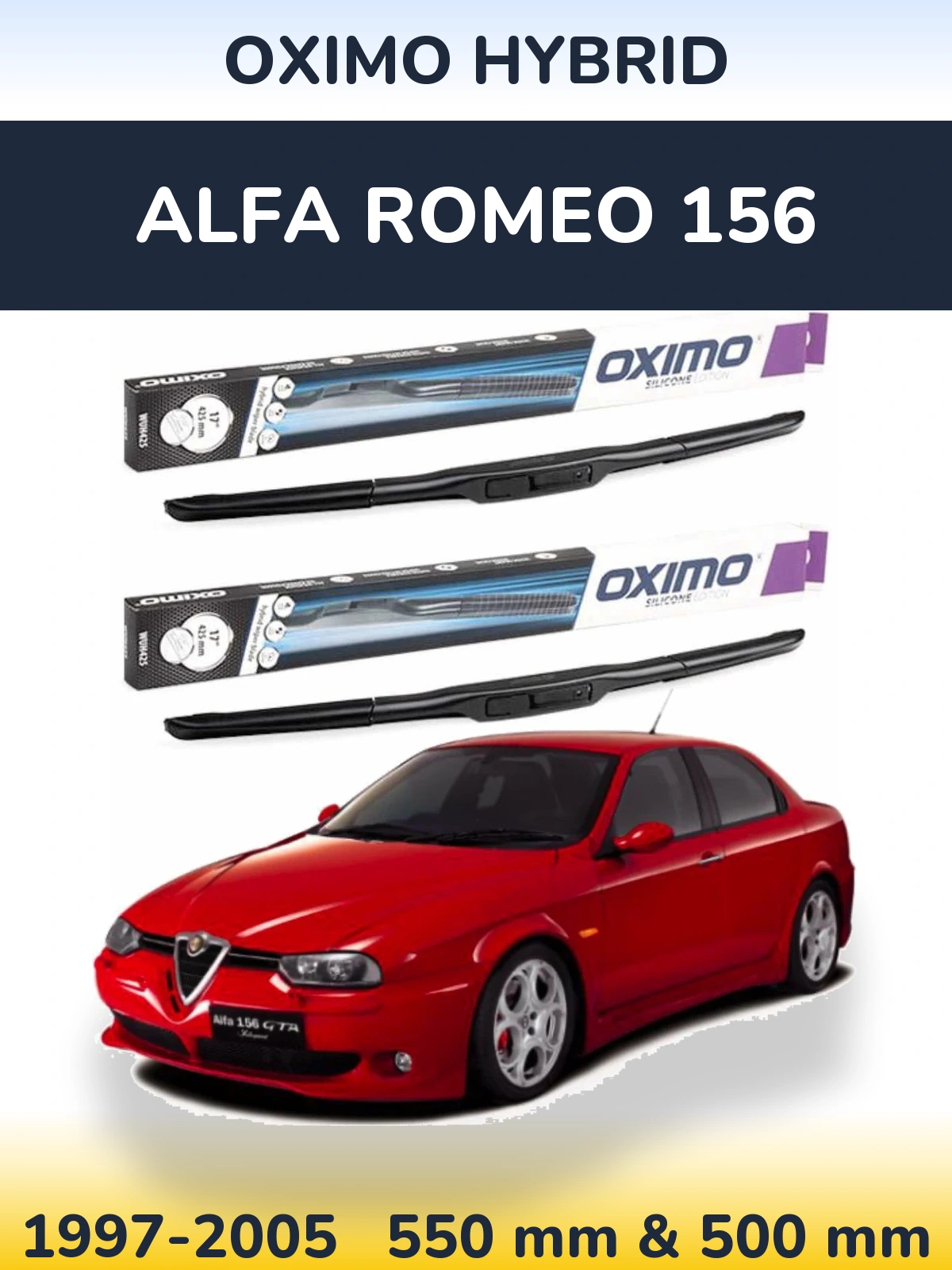 Sada předních stěračů Oximo Hybrid 550 a 500 mm pro Alfa Romeo 156 1997-2005