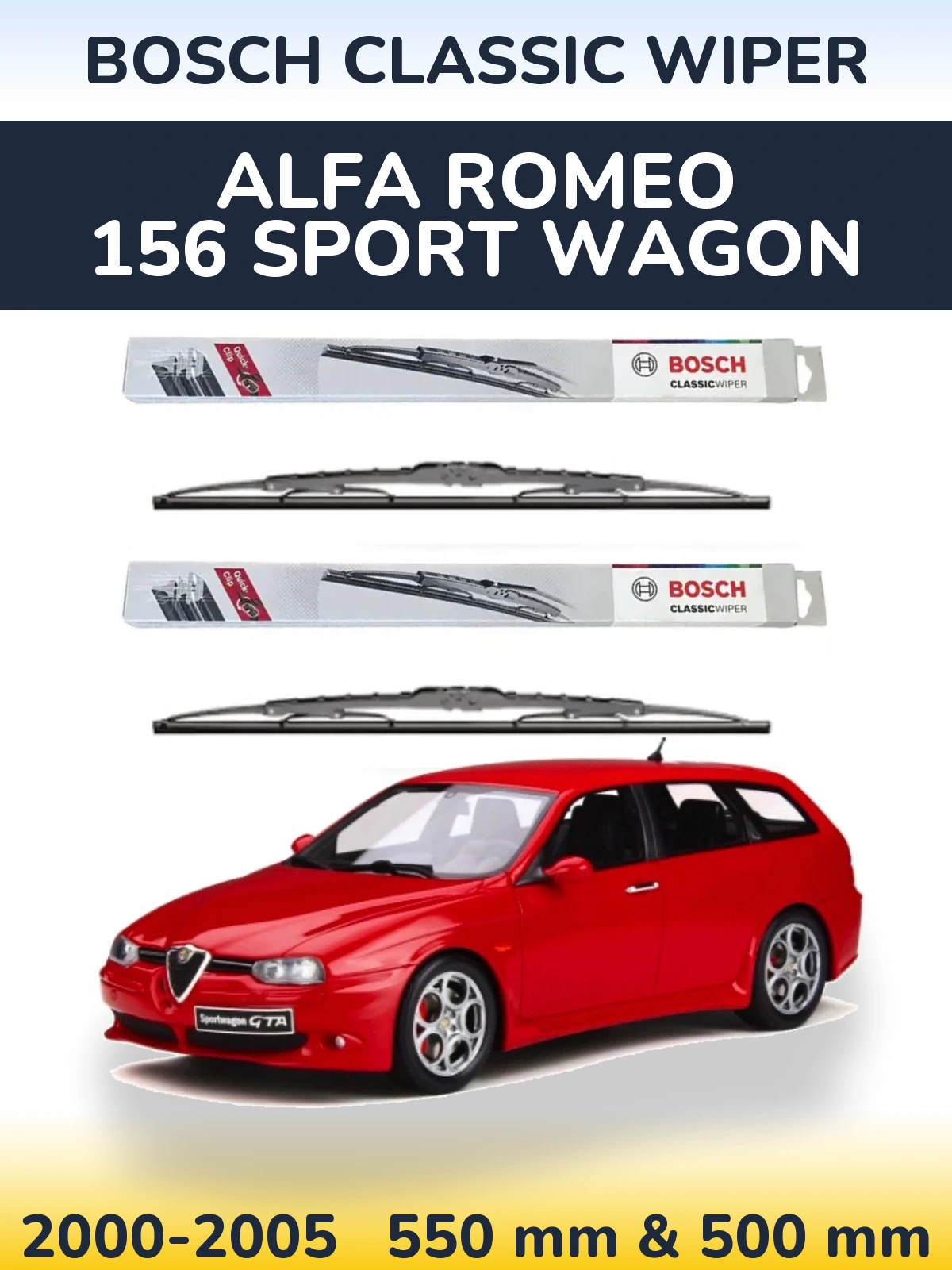 Комплект передніх щіток BOSCH Classic Wiper 550 & 500 мм для Alfa Romeo 156 Sport Wagon 2000-2005