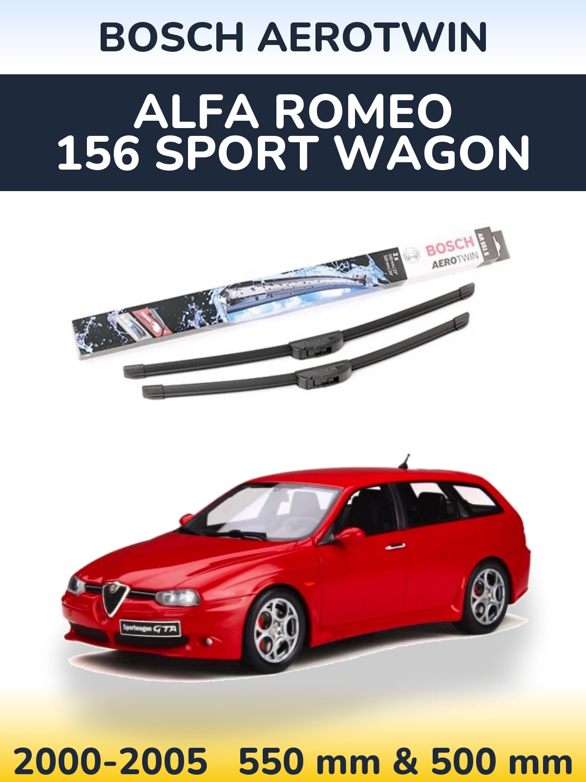 Sada předních stěračů BOSCH AeroTwin 550 a 500 mm pro Alfa Romeo 156 Sport Wagon 2000-2005