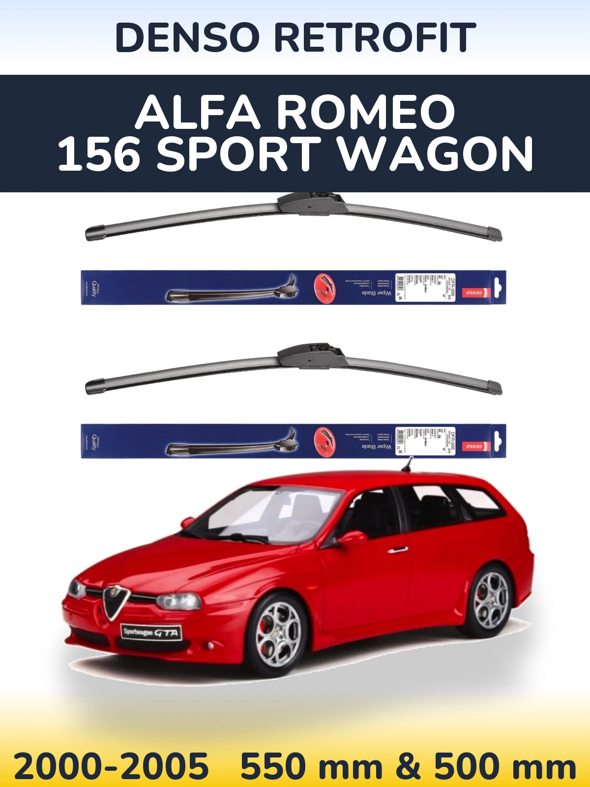 Sada předních stěračů Denso Retrofit 550 a 500 mm pro Alfa Romeo 156 Sport Wagon 2000-2005
