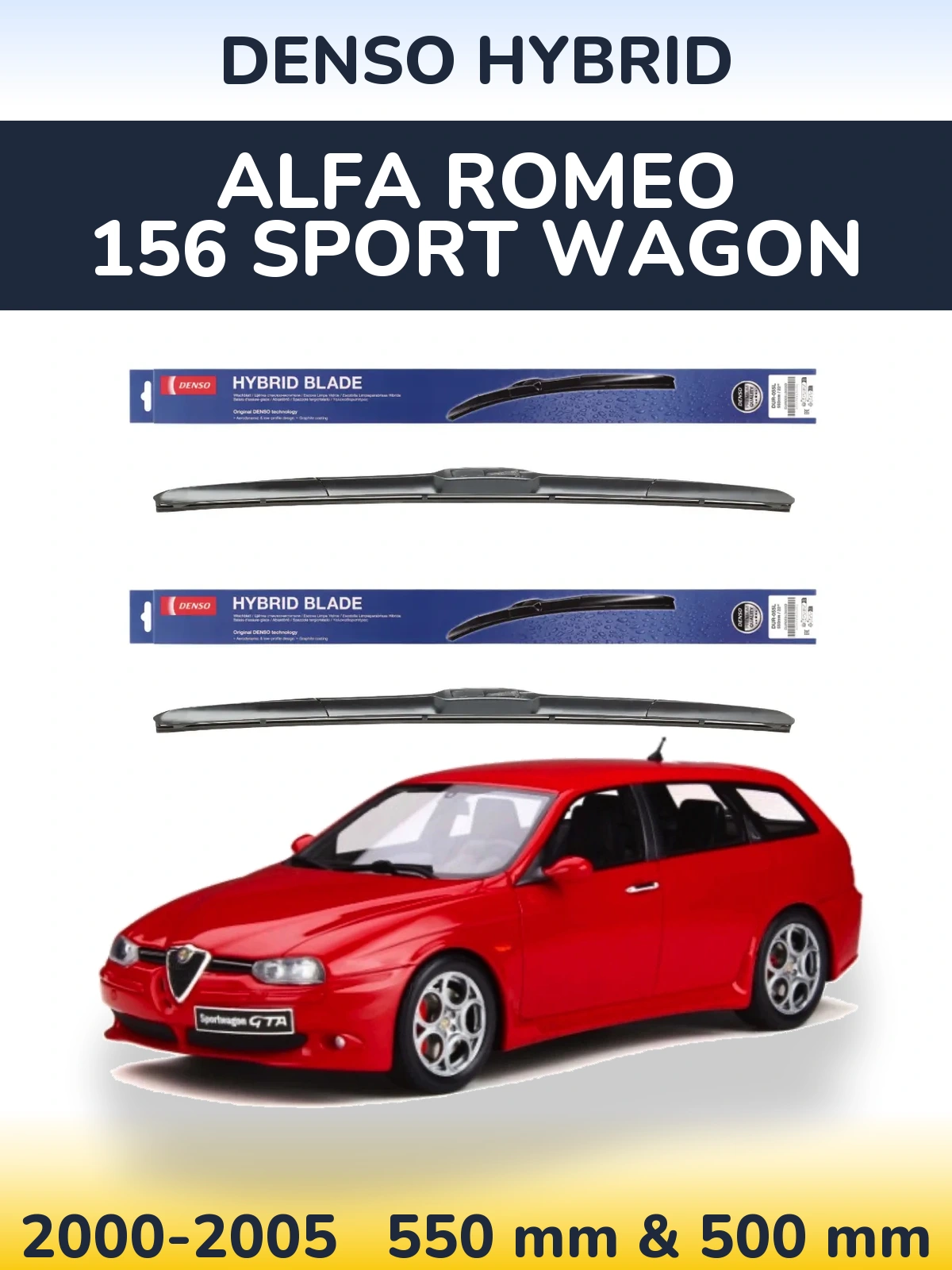 Комплект передніх щіток Denso Hybrid 550 & 500 мм для Alfa Romeo 156 Sport Wagon 2000-2005