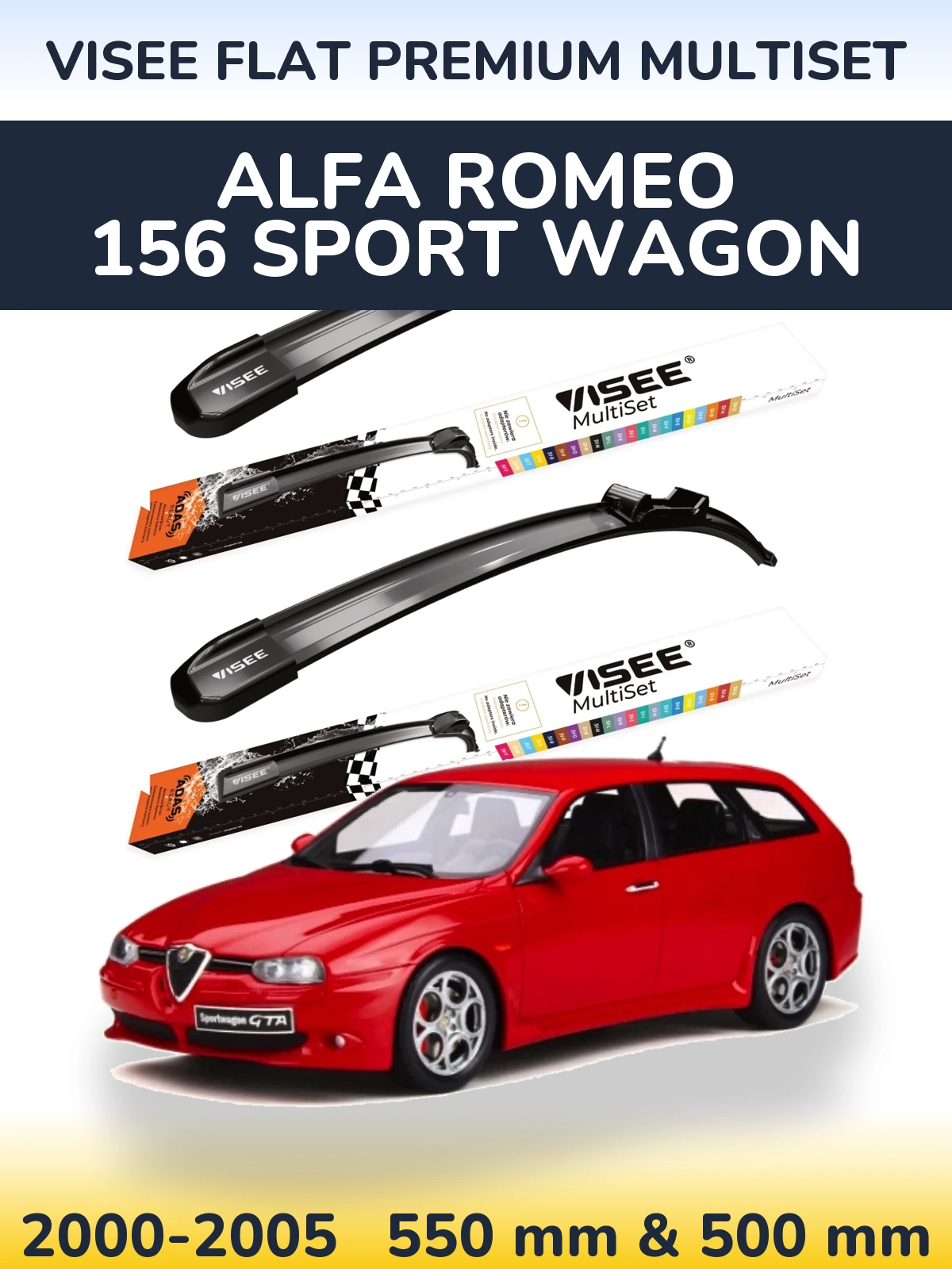 Комплект передніх щіток VISEE FLAT PREMIUM MultiSet 550 & 500 мм для Alfa Romeo 156 Sport Wagon 2000-2005