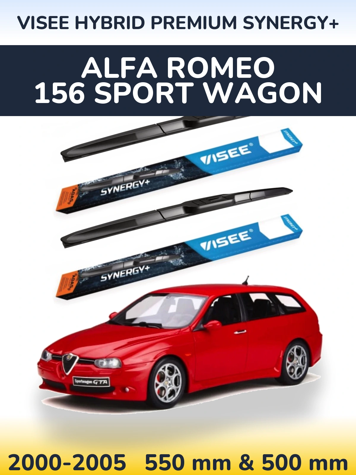 Sada předních stěračů VISEE HYBRID PREMIUM SYNERGY+ 550 a 500 mm pro Alfa Romeo 156 Sport Wagon 2000-2005