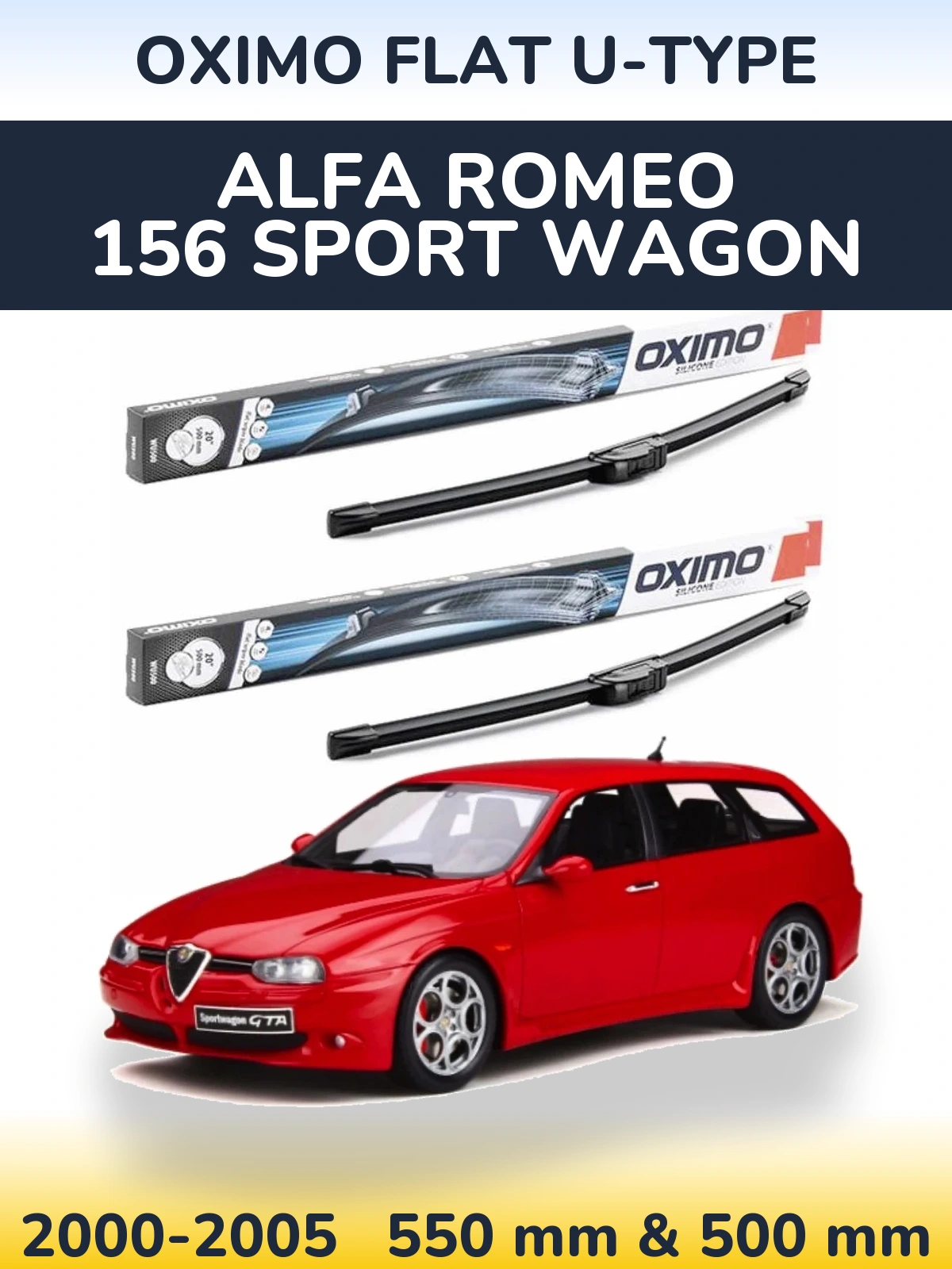 Sada předních stěračů Oximo Flat U-type 550 a 500 mm pro Alfa Romeo 156 Sport Wagon 2000-2005
