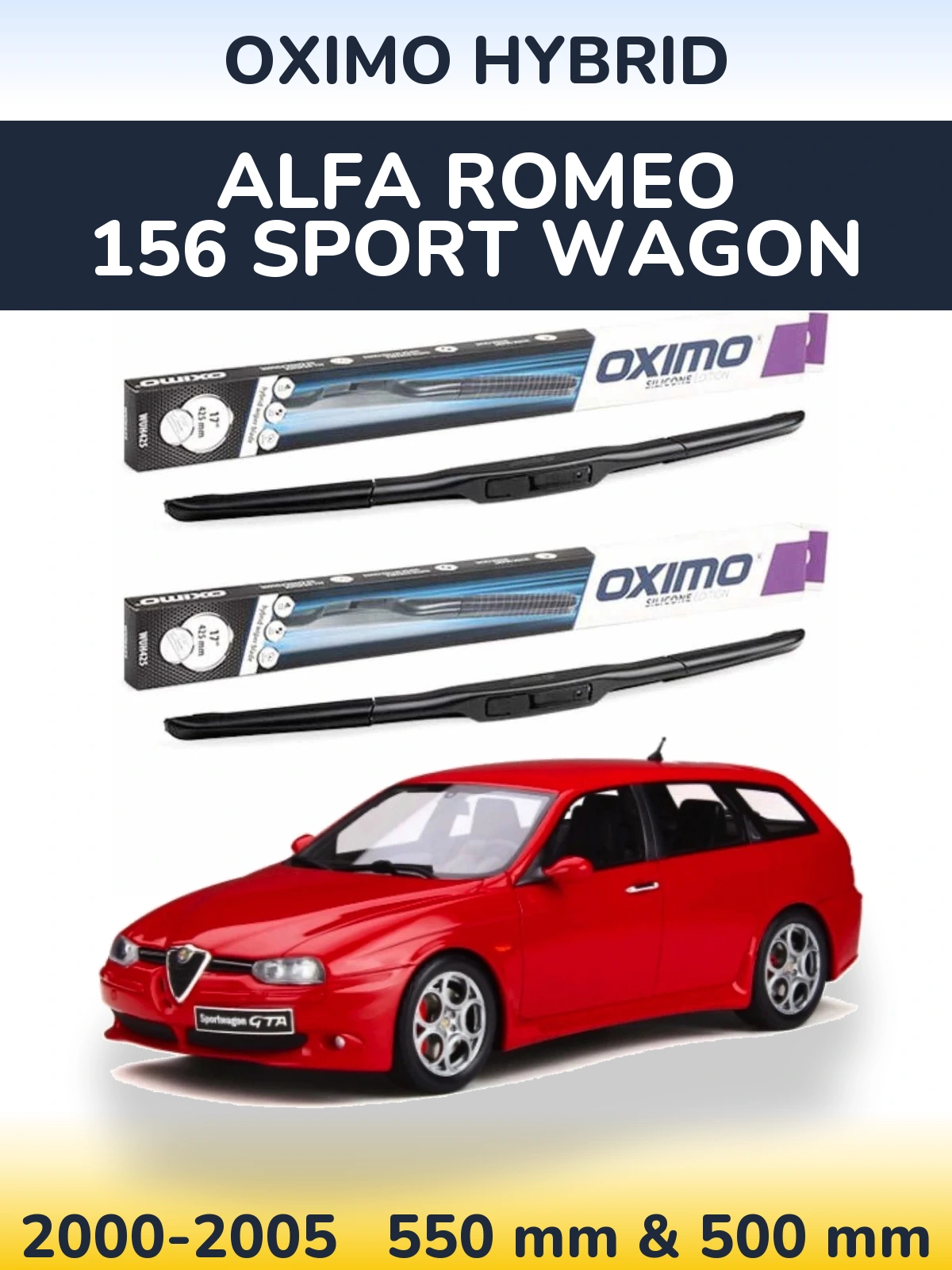 Комплект передніх щіток Oximo Hybrid 550 & 500 мм для Alfa Romeo 156 Sport Wagon 2000-2005