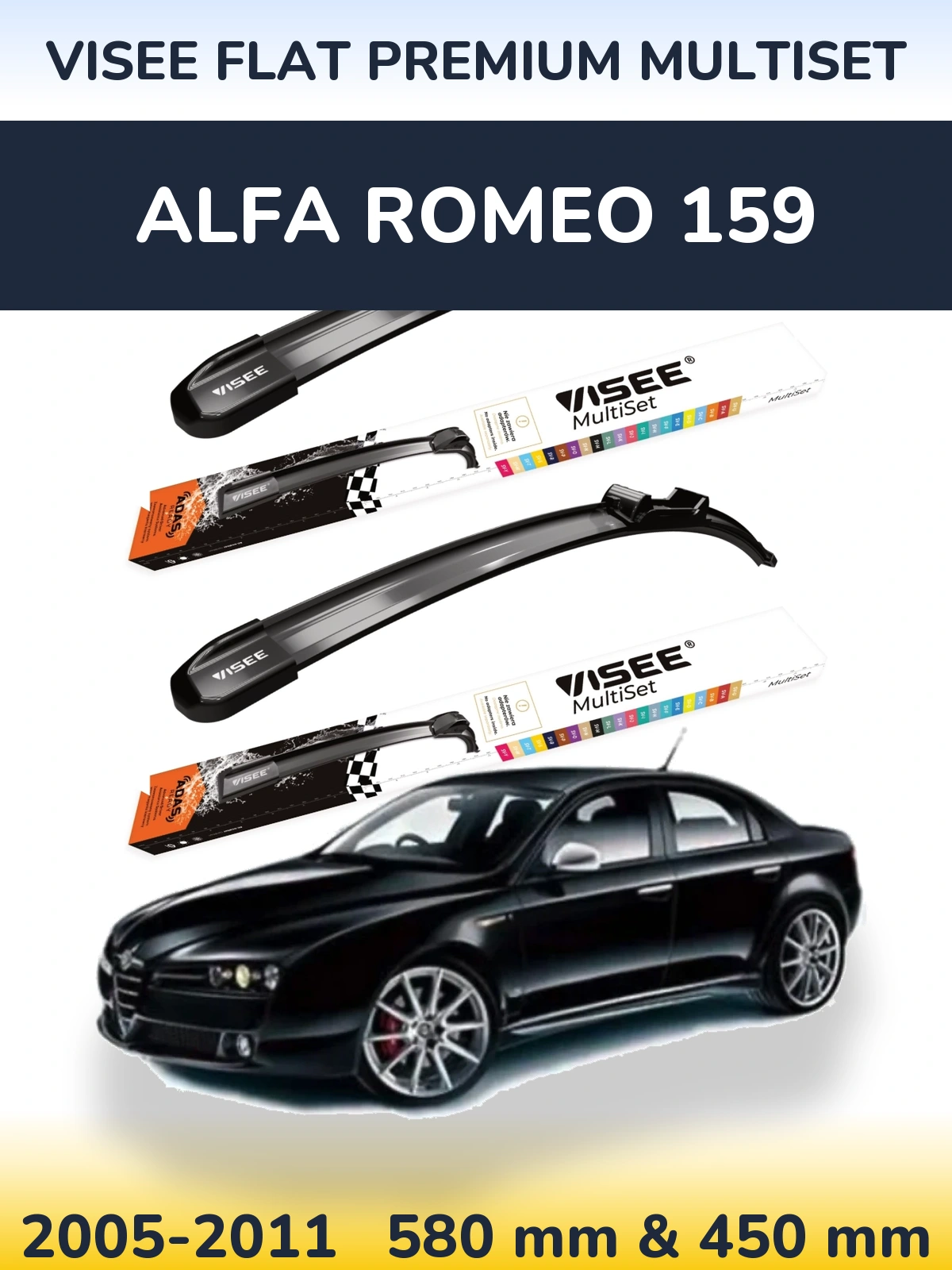 Sada předních stěračů VISEE FLAT PREMIUM MultiSet 580 a 450 mm pro Alfa Romeo 159 2005-2011