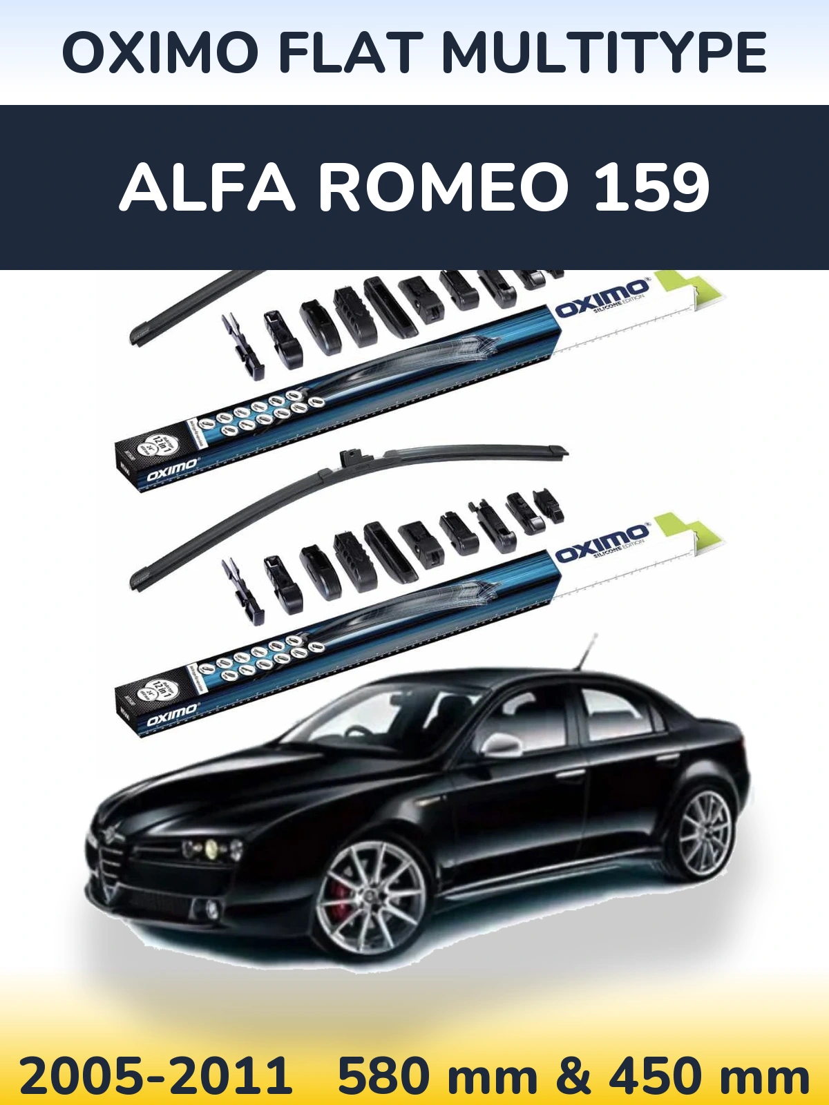 Sada předních stěračů Oximo Flat MultiType 580 a 450 mm pro Alfa Romeo 159 2005-2011