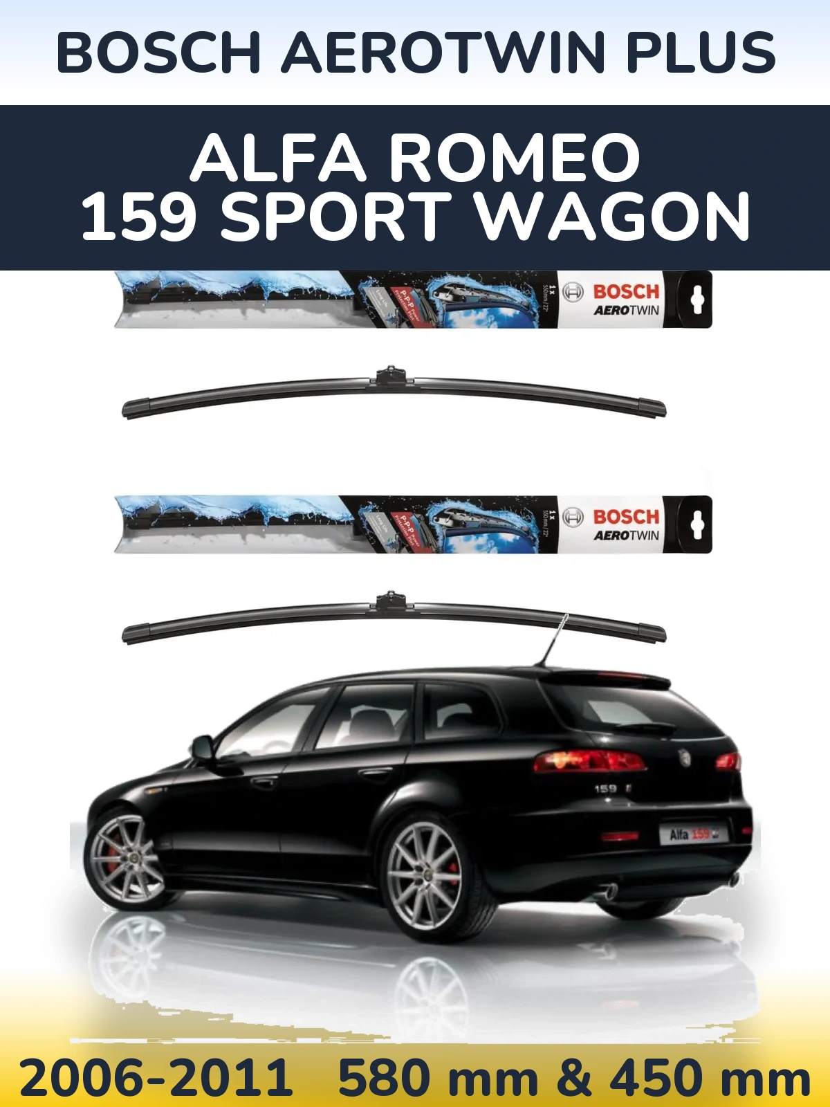 Sada předních stěračů BOSCH AeroTwin Plus 580 a 450 mm pro Alfa Romeo 159 Sport Wagon 2006-2011