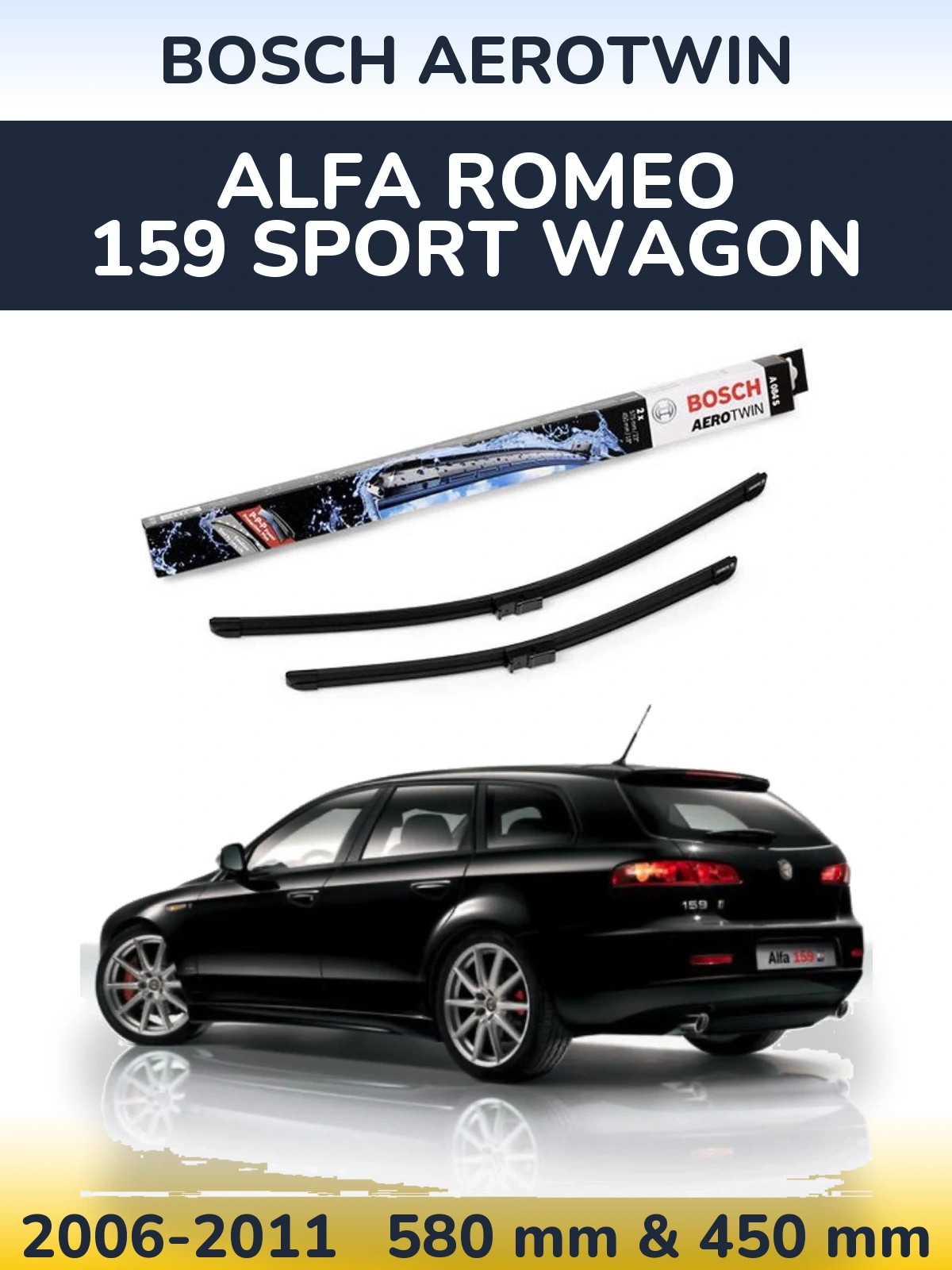 Sada předních stěračů BOSCH AeroTwin 580 a 450 mm pro Alfa Romeo 159 Sport Wagon 2006-2011