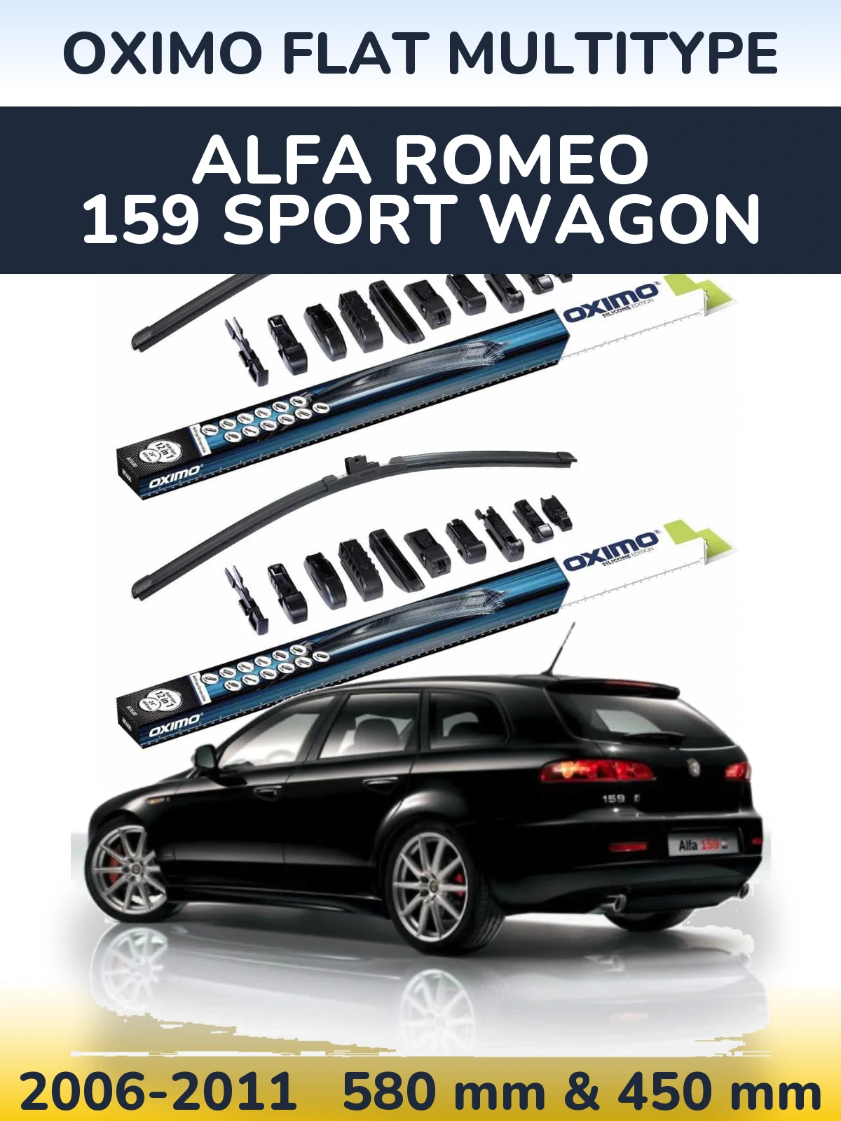 Sada předních stěračů Oximo Flat MultiType 580 a 450 mm pro Alfa Romeo 159 Sport Wagon 2006-2011