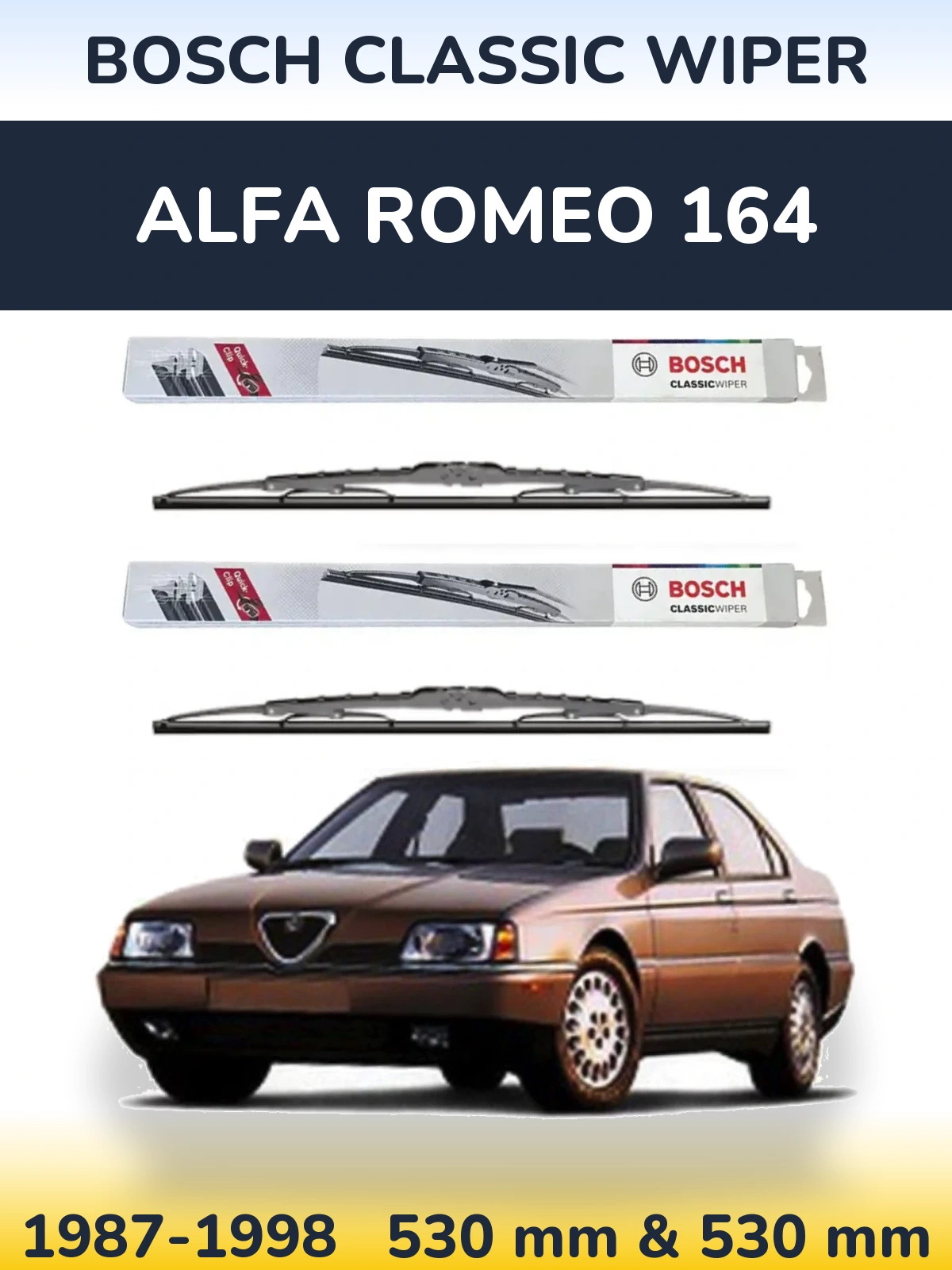 Sada předních stěračů BOSCH Classic Wiper 530 a 530 mm pro Alfa Romeo 164 1987-1998