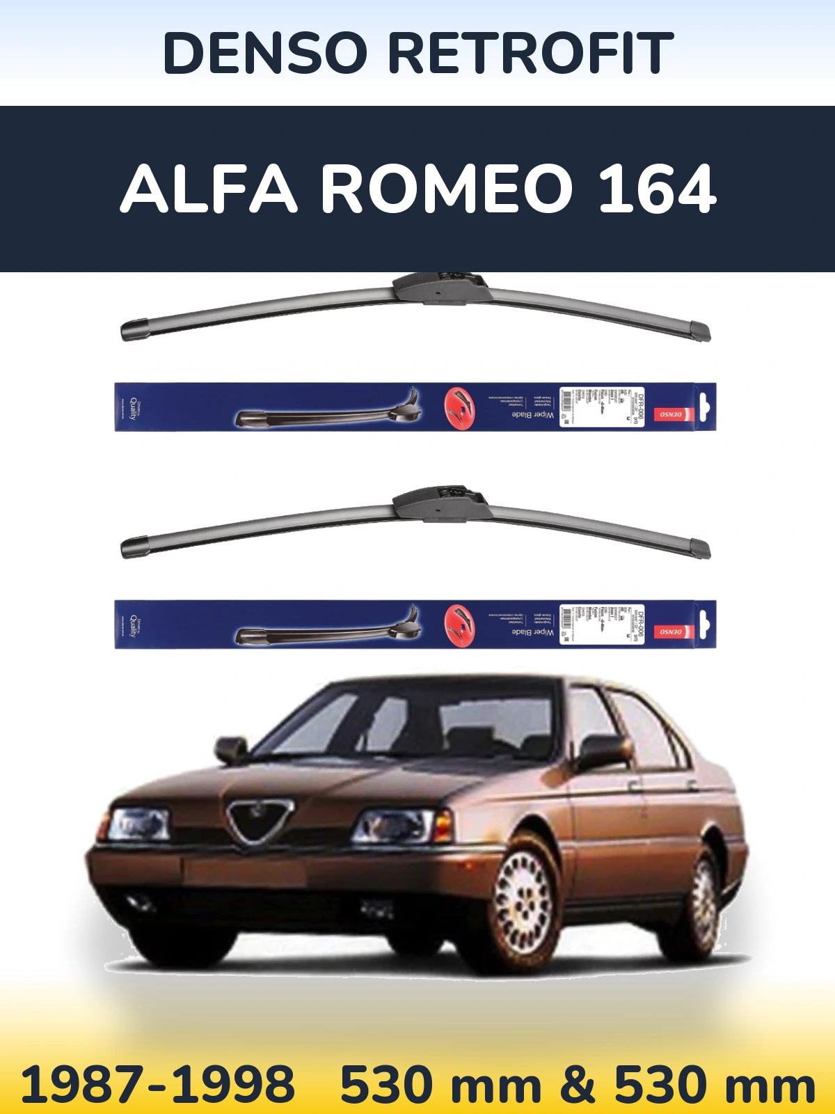 Sada předních stěračů Denso Retrofit 530 a 530 mm pro Alfa Romeo 164 1987-1998