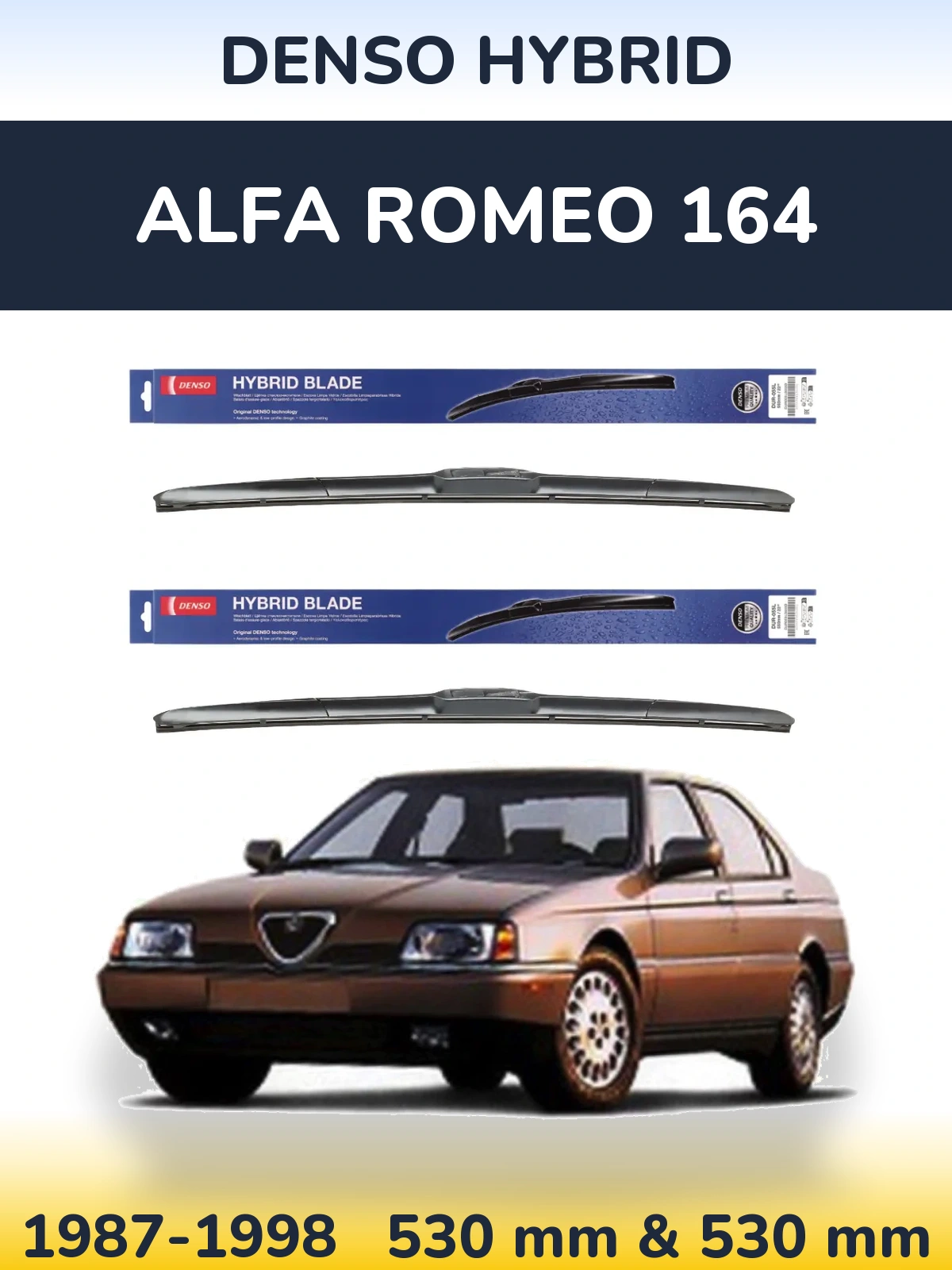 Sada předních stěračů Denso Hybrid 530 a 530 mm pro Alfa Romeo 164 1987-1998