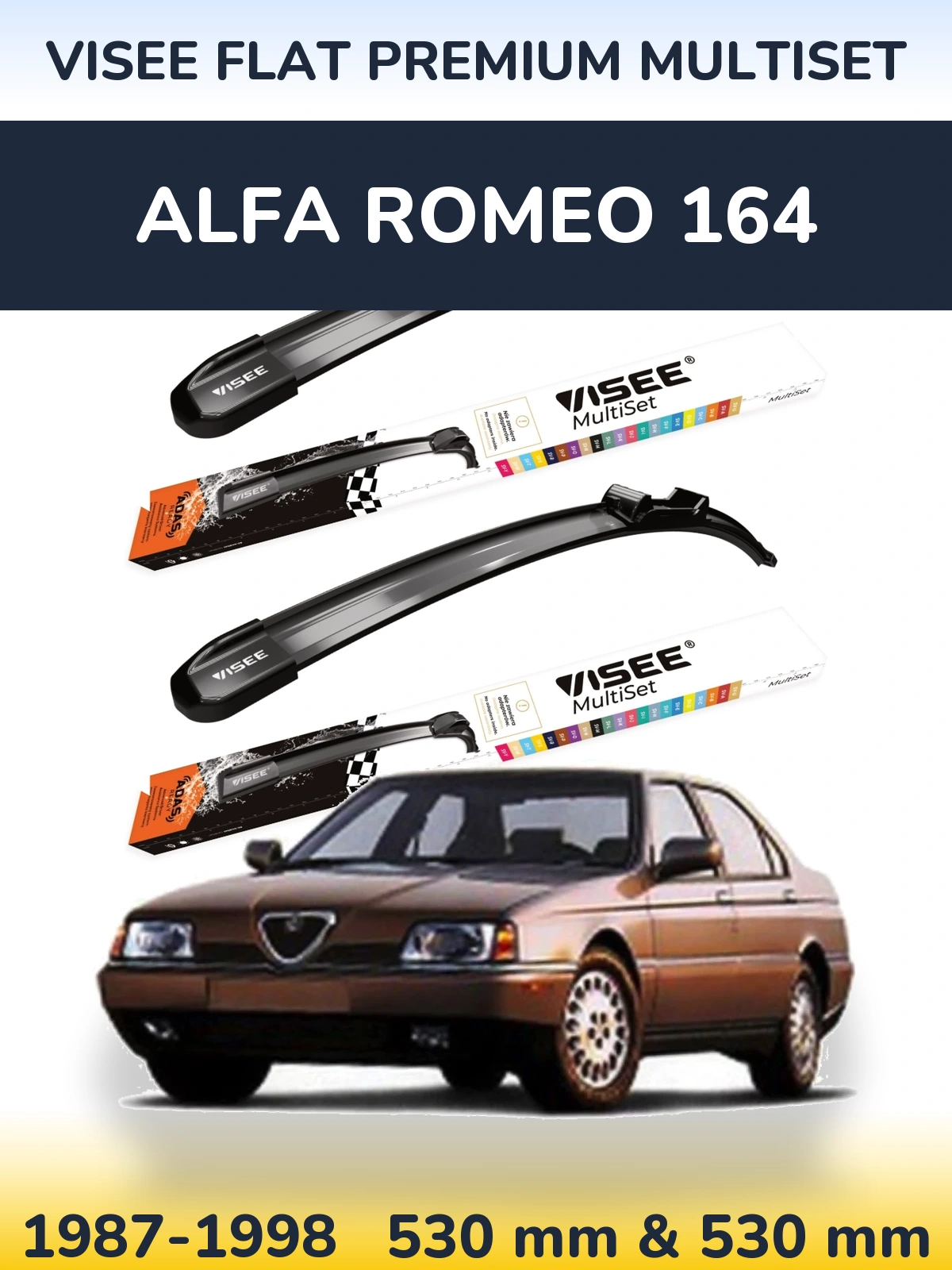 Комплект передніх щіток VISEE FLAT PREMIUM MultiSet 530 & 530 мм для Alfa Romeo 164 1987-1998