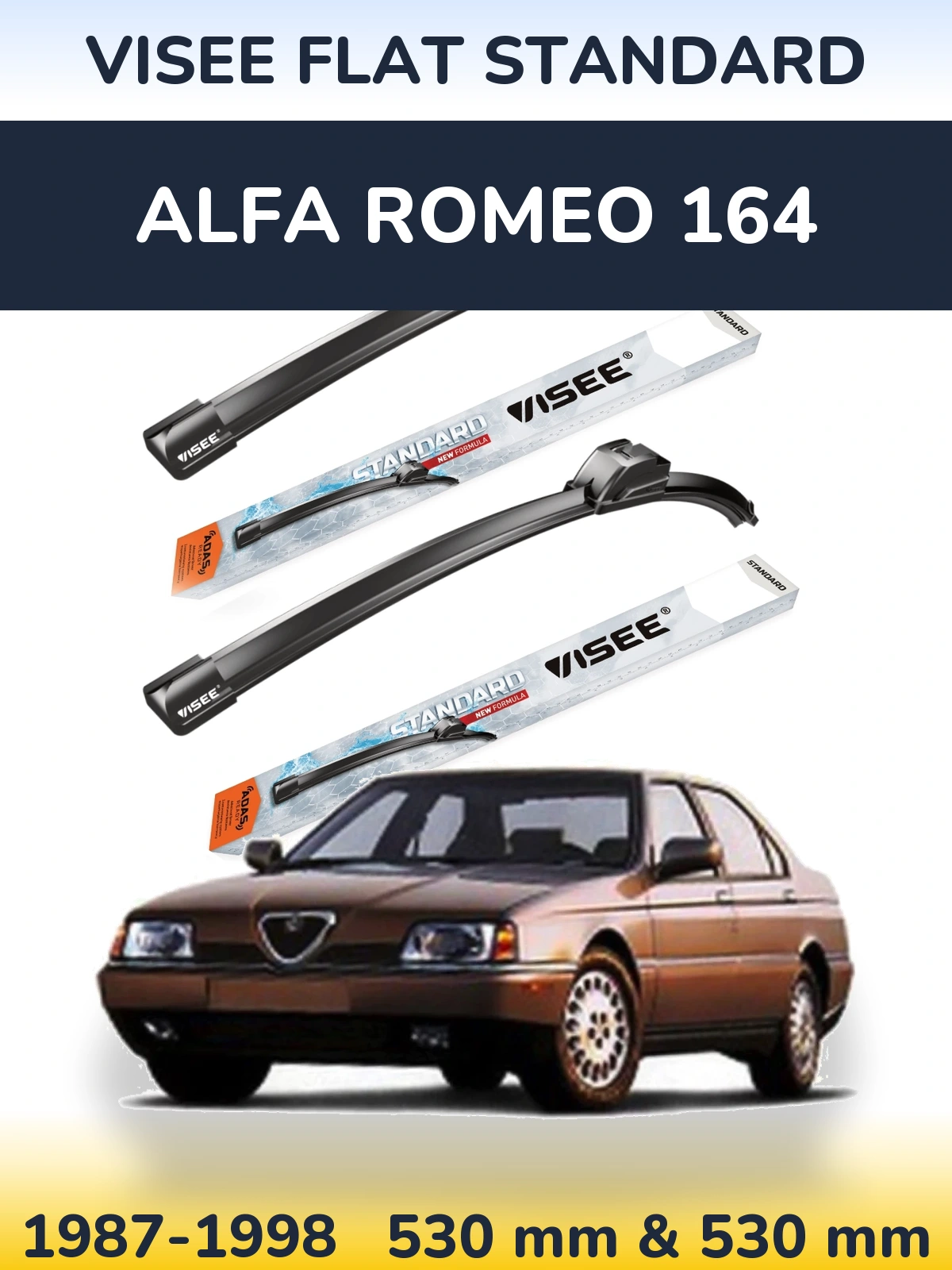 Sada předních stěračů VISEE FLAT STANDARD 530 a 530 mm pro Alfa Romeo 164 1987-1998