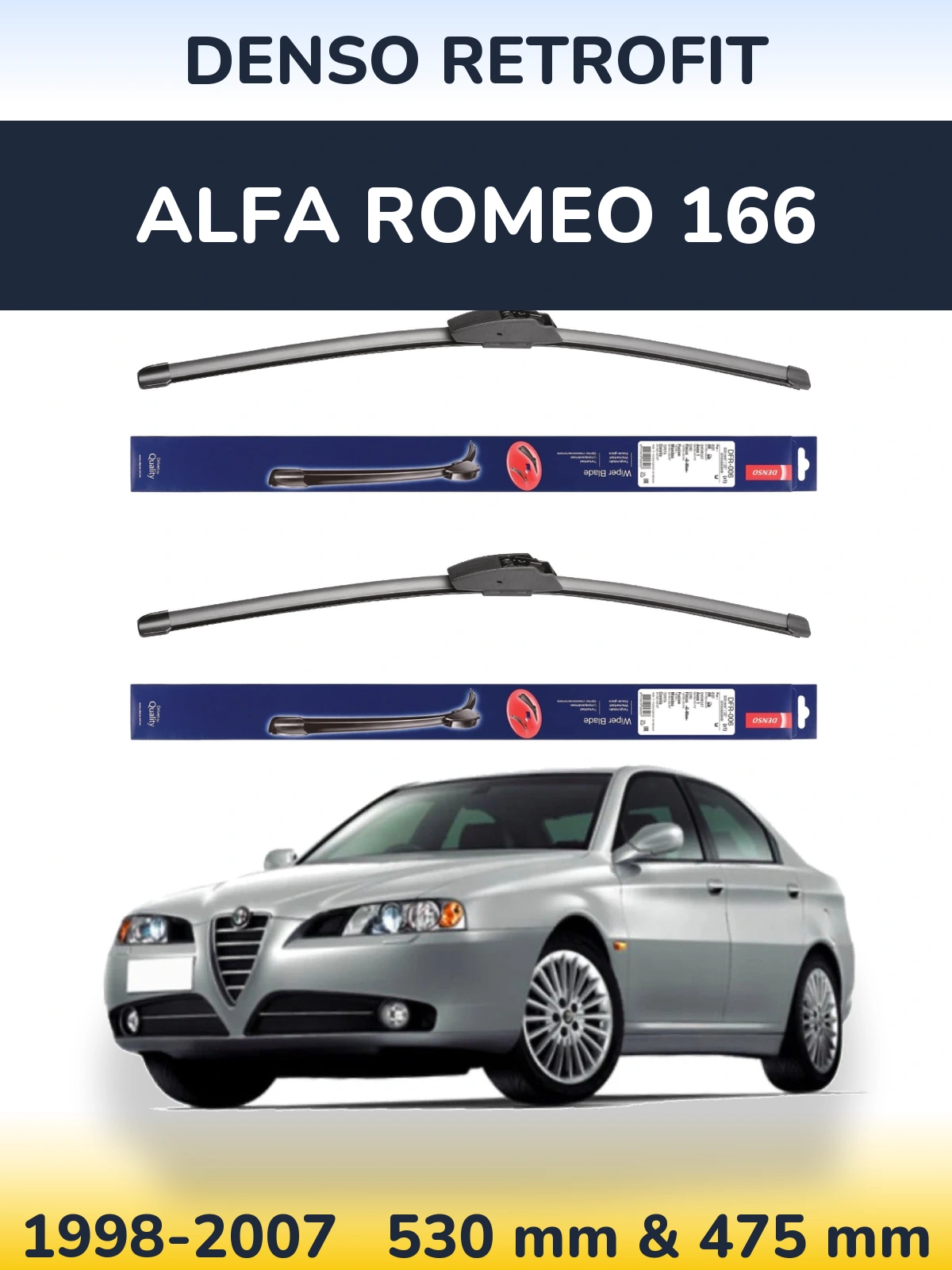 Sada předních stěračů Denso Retrofit 530 a 475 mm pro Alfa Romeo 166 1998-2007