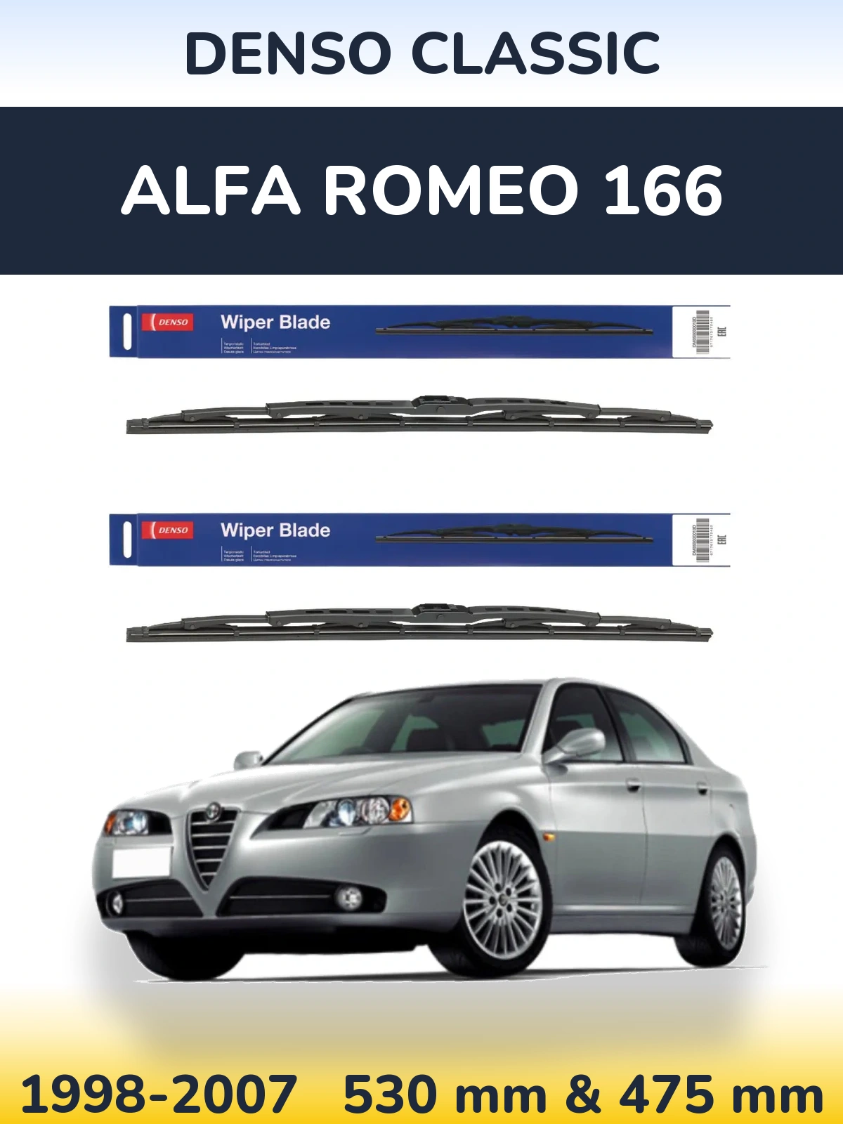 Sada předních stěračů Denso Classic 530 a 475 mm pro Alfa Romeo 166 1998-2007