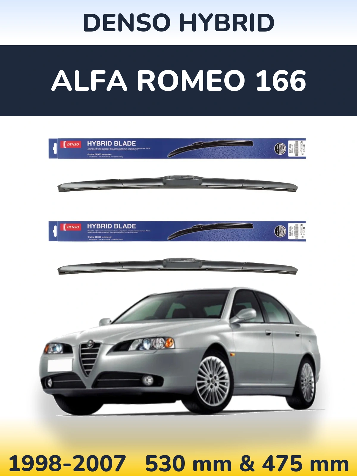 Sada předních stěračů Denso Hybrid 530 a 475 mm pro Alfa Romeo 166 1998-2007