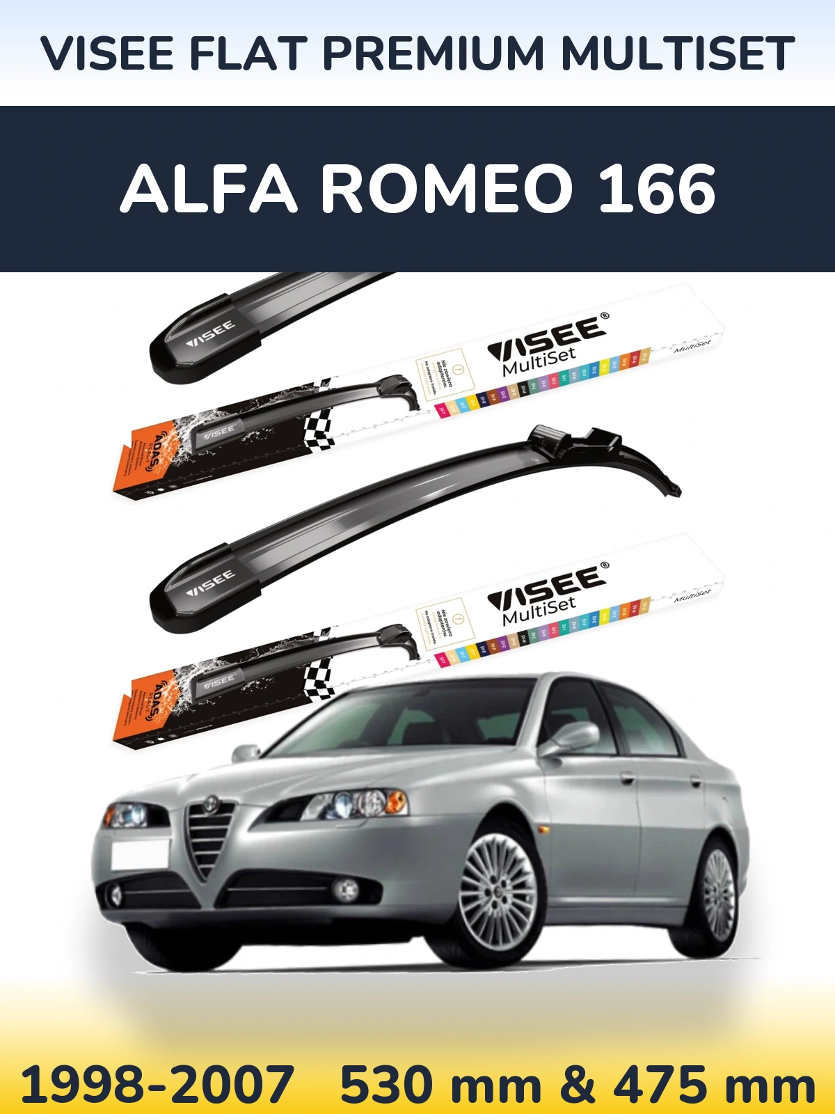 Sada předních stěračů VISEE FLAT PREMIUM MultiSet 530 a 475 mm pro Alfa Romeo 166 1998-2007