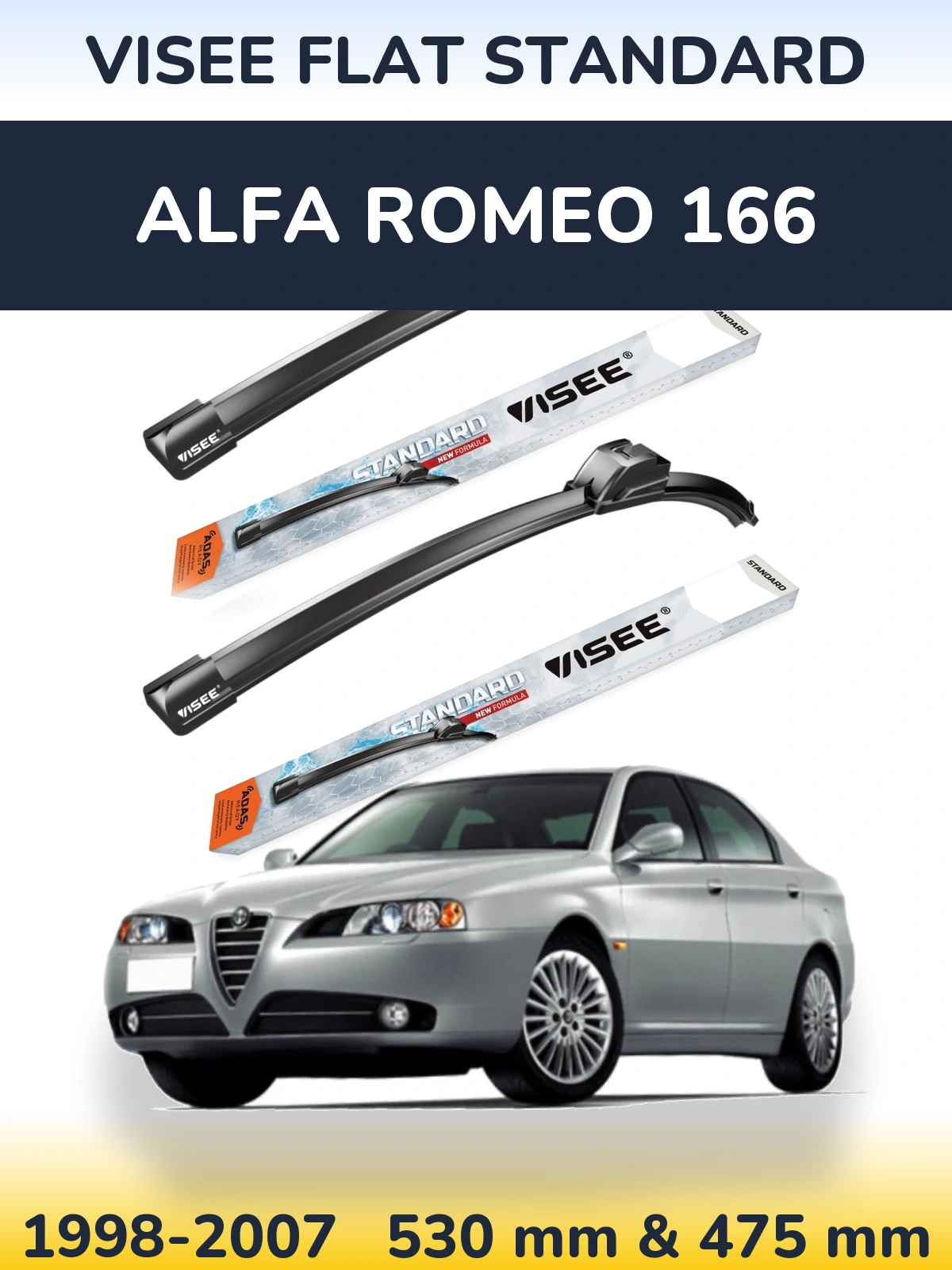 Sada předních stěračů VISEE FLAT STANDARD 530 a 475 mm pro Alfa Romeo 166 1998-2007