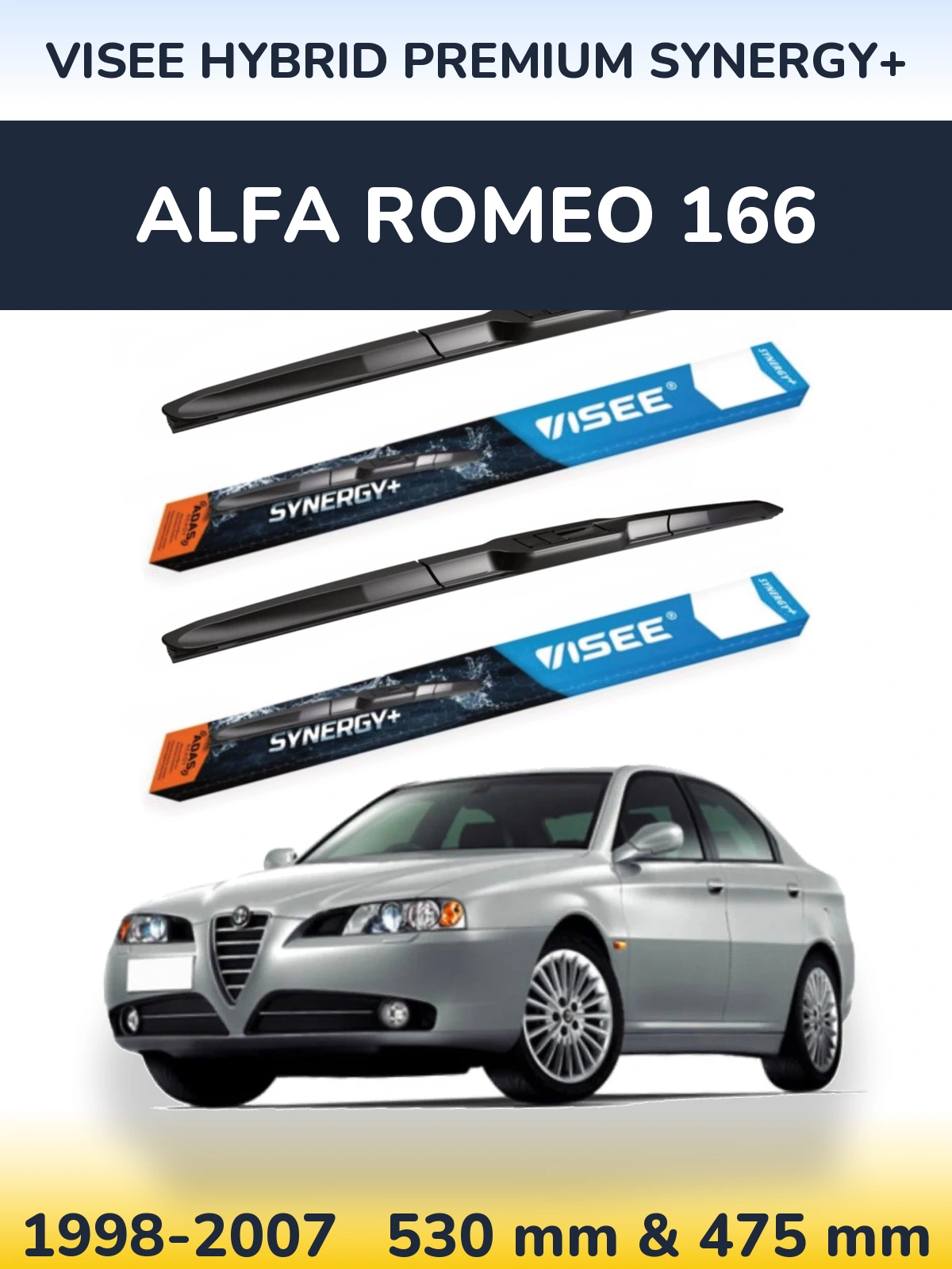 Sada předních stěračů VISEE HYBRID PREMIUM SYNERGY+ 530 a 475 mm pro Alfa Romeo 166 1998-2007
