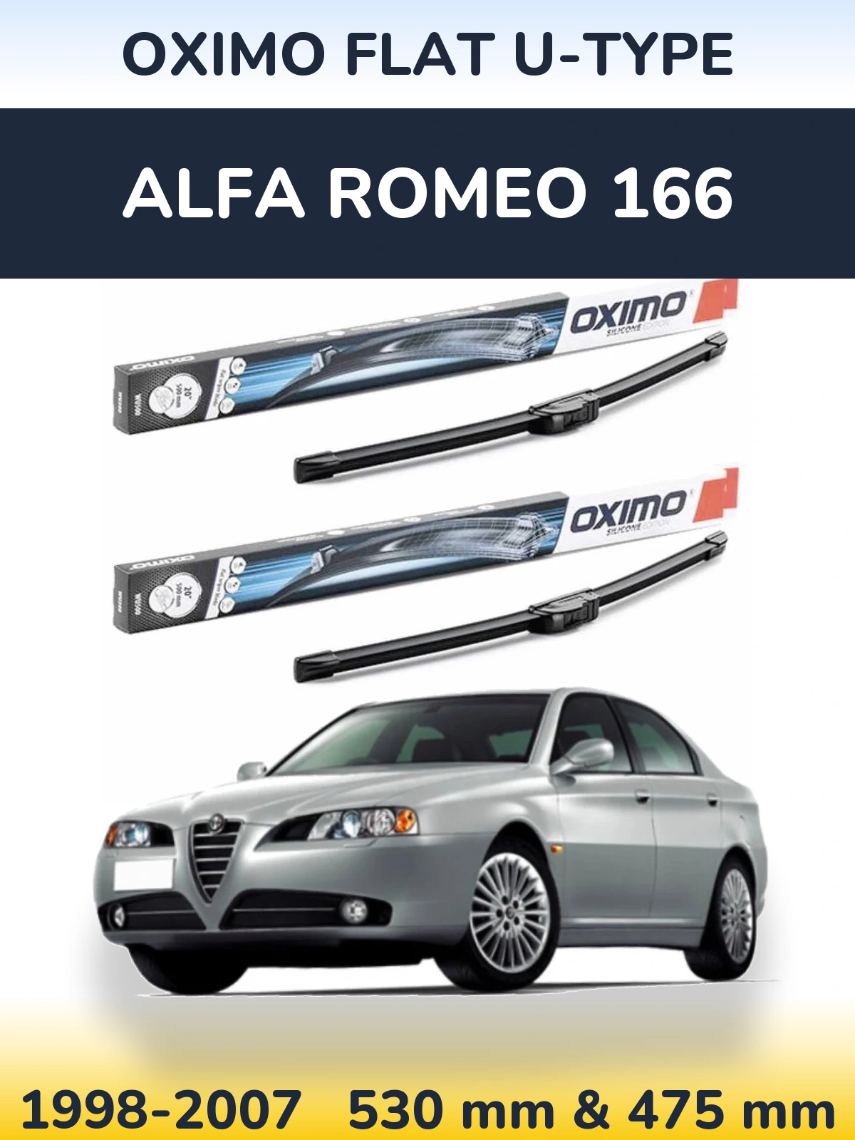 Sada předních stěračů Oximo Flat U-type 530 a 475 mm pro Alfa Romeo 166 1998-2007