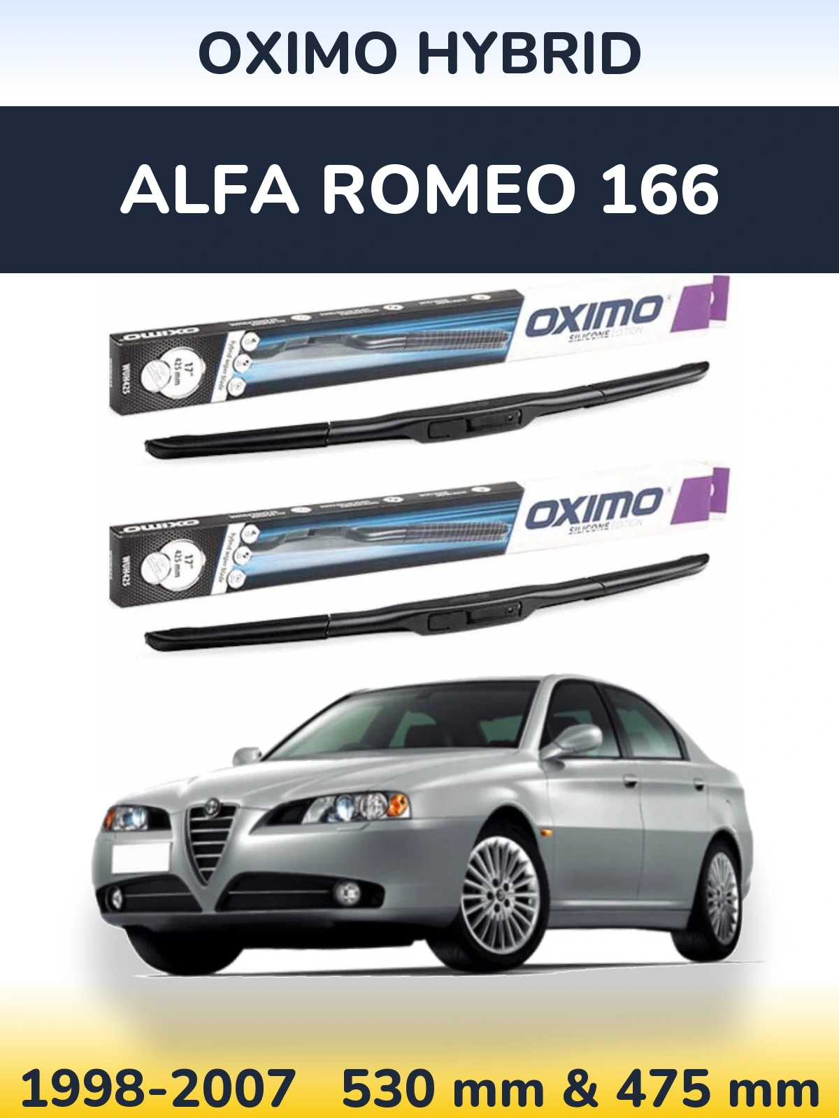Sada předních stěračů Oximo Hybrid 530 a 475 mm pro Alfa Romeo 166 1998-2007