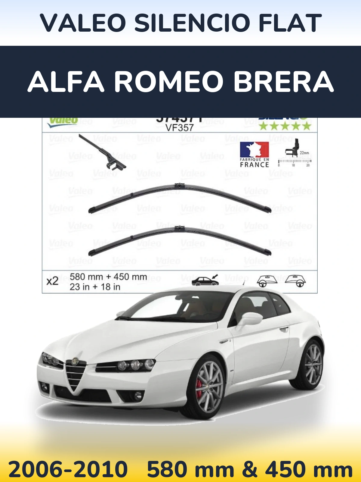 Sada předních stěračů Valeo Silencio Flat 580 a 450 mm pro Alfa Romeo Brera 2006-2010