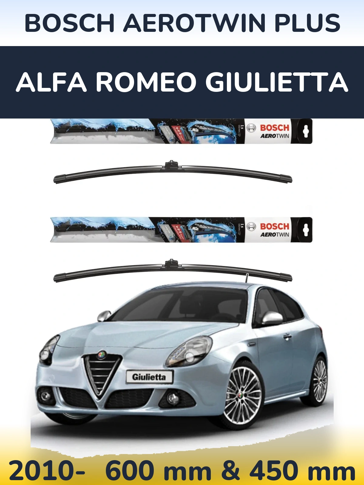 Sada předních stěračů BOSCH AeroTwin Plus 600 a 450 mm pro Alfa Romeo Giulietta 2010-2026