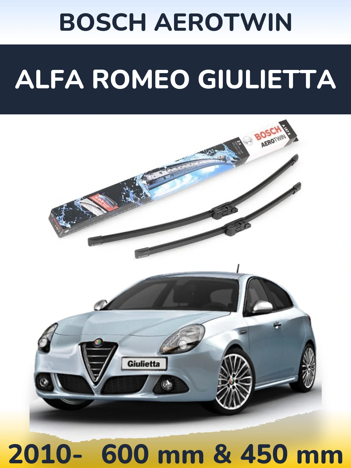 Sada předních stěračů BOSCH AeroTwin 600 a 450 mm pro Alfa Romeo Giulietta 2010-2026