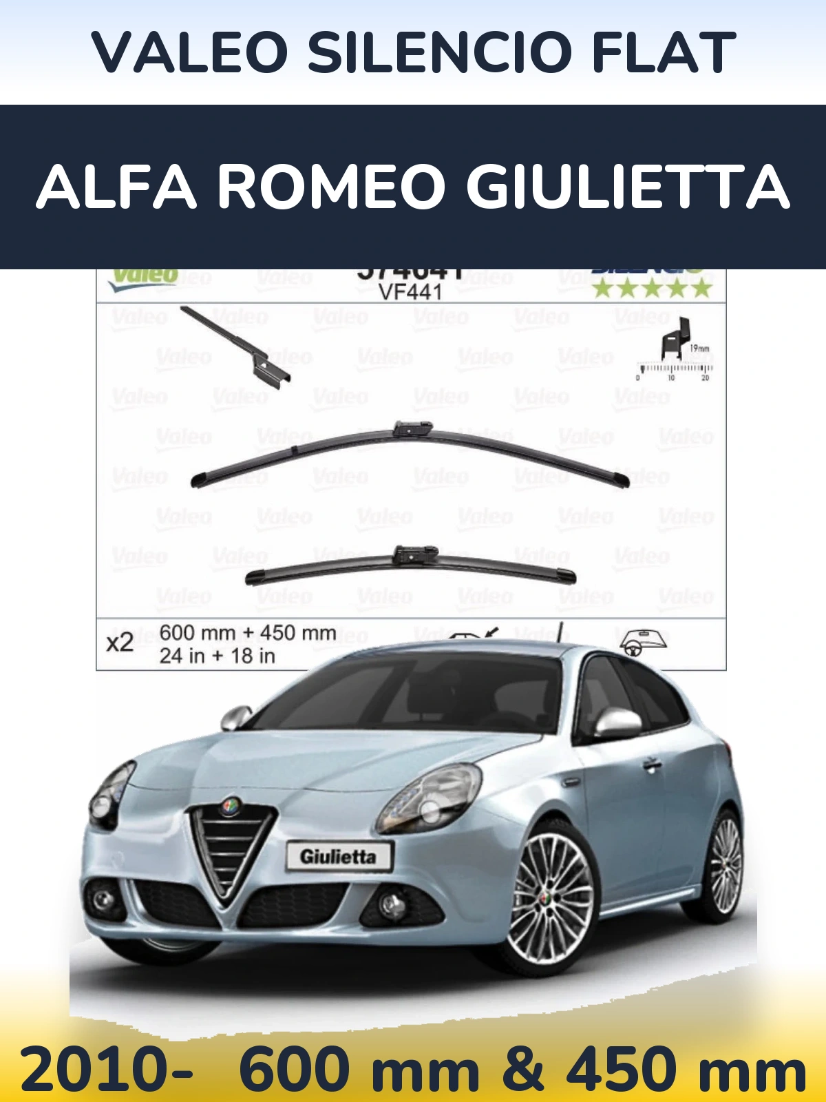 Sada předních stěračů Valeo Silencio Flat 600 a 450 mm pro Alfa Romeo Giulietta 2010-2026