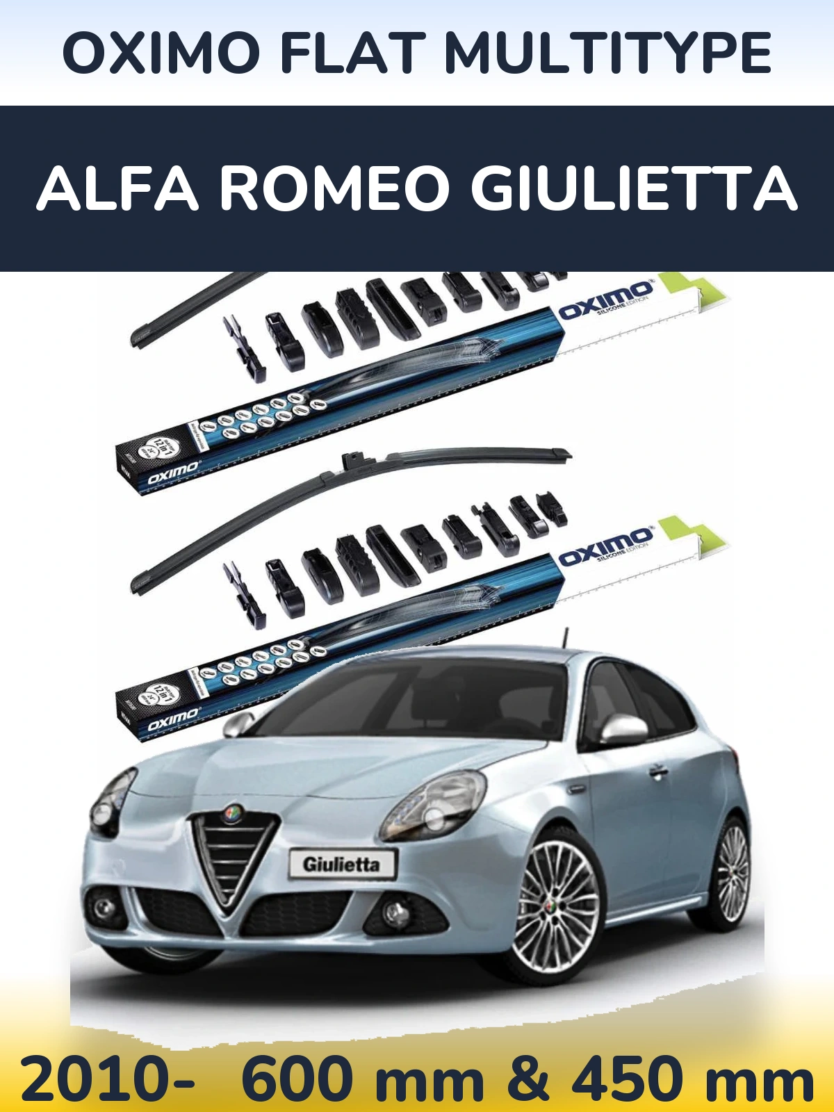 Sada předních stěračů Oximo Flat MultiType 600 a 450 mm pro Alfa Romeo Giulietta 2010-2026