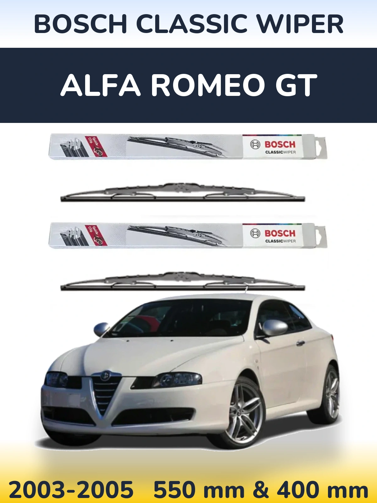 Sada předních stěračů BOSCH Classic Wiper 550 a 400 mm pro Alfa Romeo GT 2003-2005