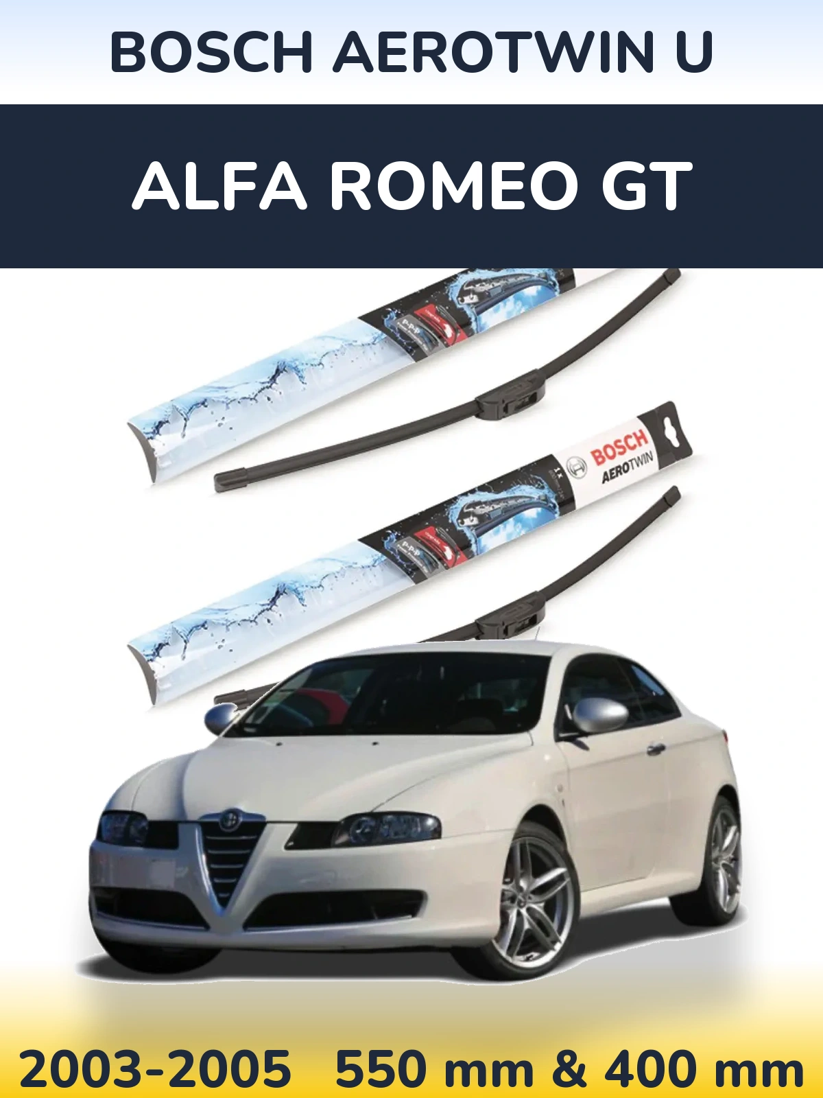 Sada předních stěračů BOSCH AeroTwin U 550 a 400 mm pro Alfa Romeo GT 2003-2005