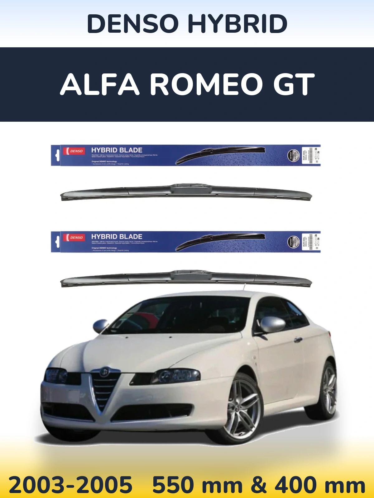 Sada předních stěračů Denso Hybrid 550 a 400 mm pro Alfa Romeo GT 2003-2005