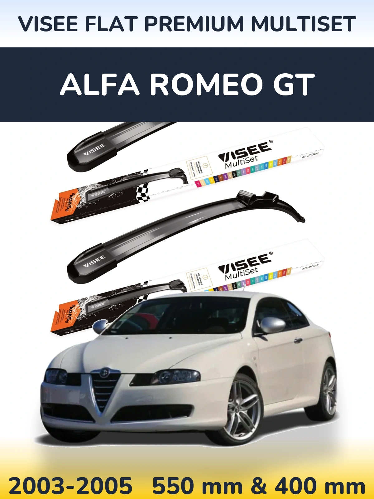 Sada předních stěračů VISEE FLAT PREMIUM MultiSet 550 a 400 mm pro Alfa Romeo GT 2003-2005