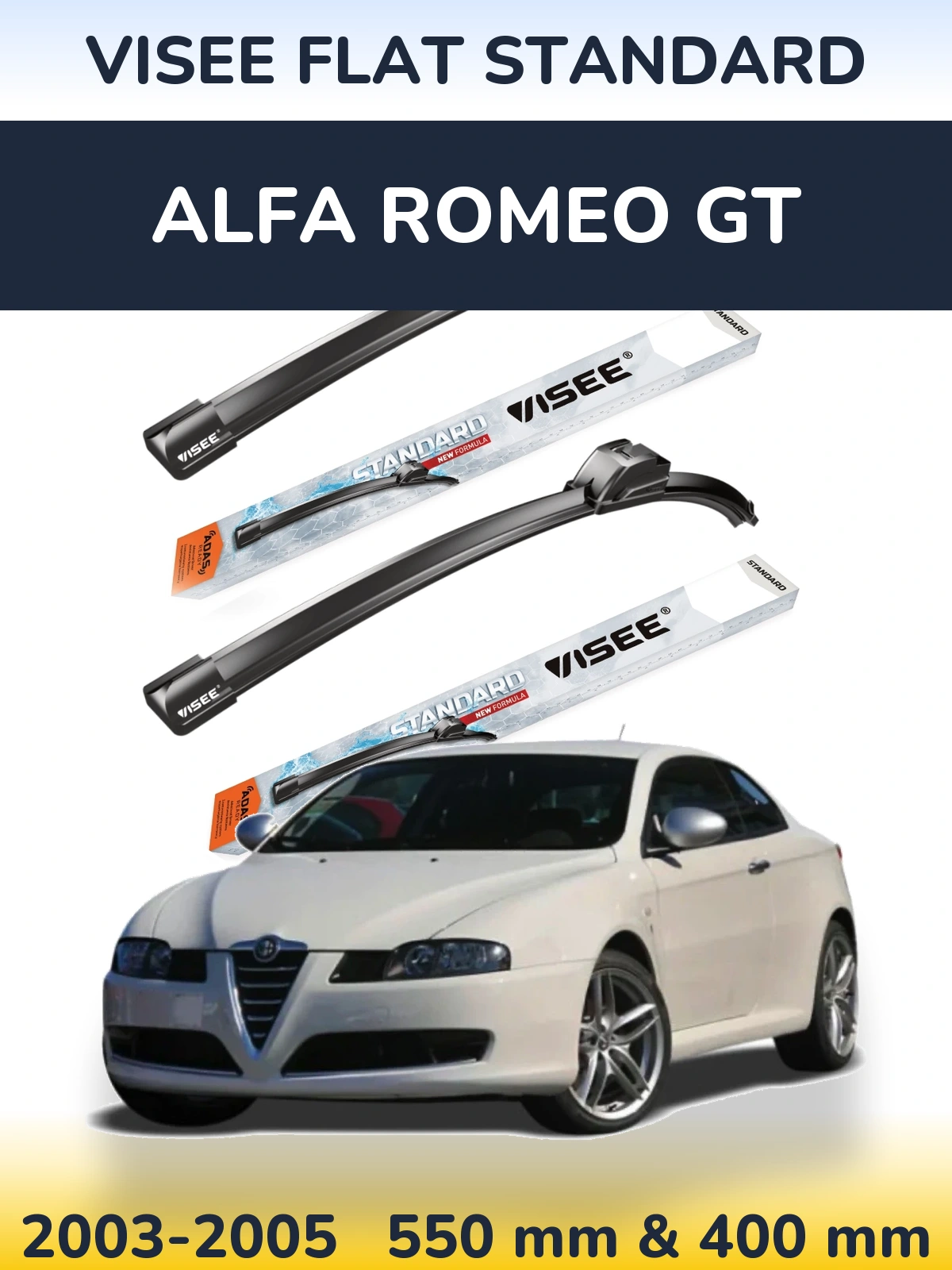 Sada předních stěračů VISEE FLAT STANDARD 550 a 400 mm pro Alfa Romeo GT 2003-2005
