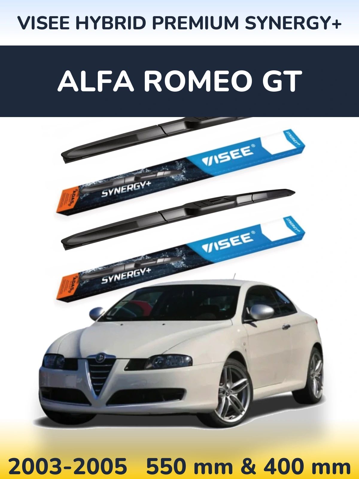 Sada předních stěračů VISEE HYBRID PREMIUM SYNERGY+ 550 a 400 mm pro Alfa Romeo GT 2003-2005