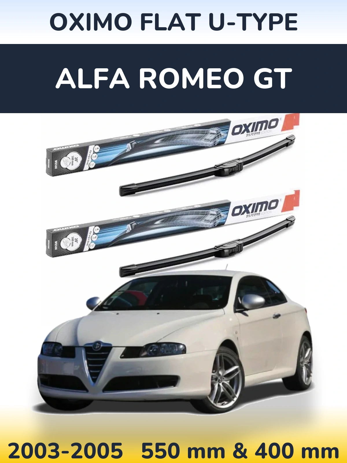 Sada předních stěračů Oximo Flat U-type 550 a 400 mm pro Alfa Romeo GT 2003-2005