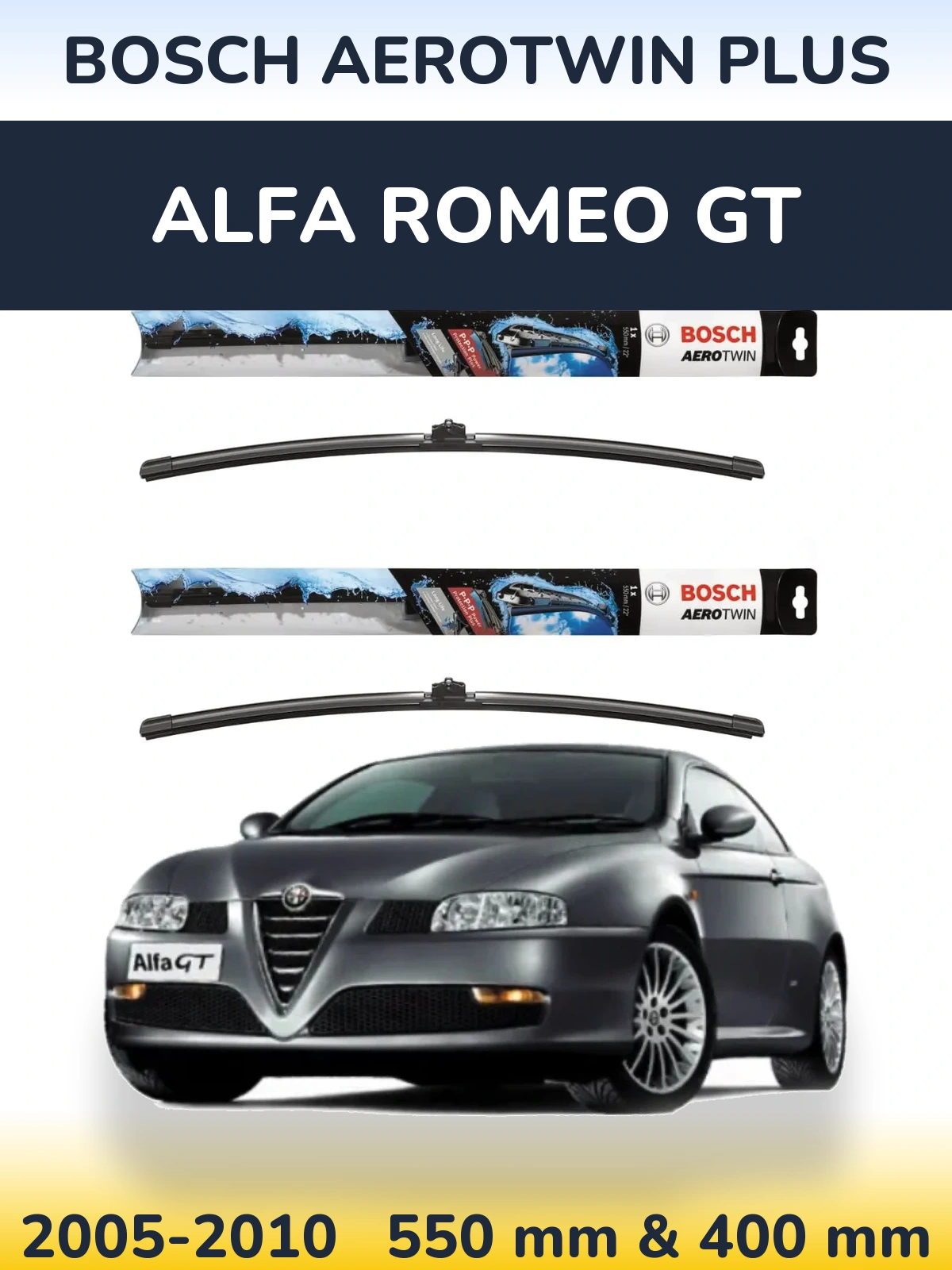 Sada předních stěračů BOSCH AeroTwin Plus 550 a 400 mm pro Alfa Romeo GT 2005-2010