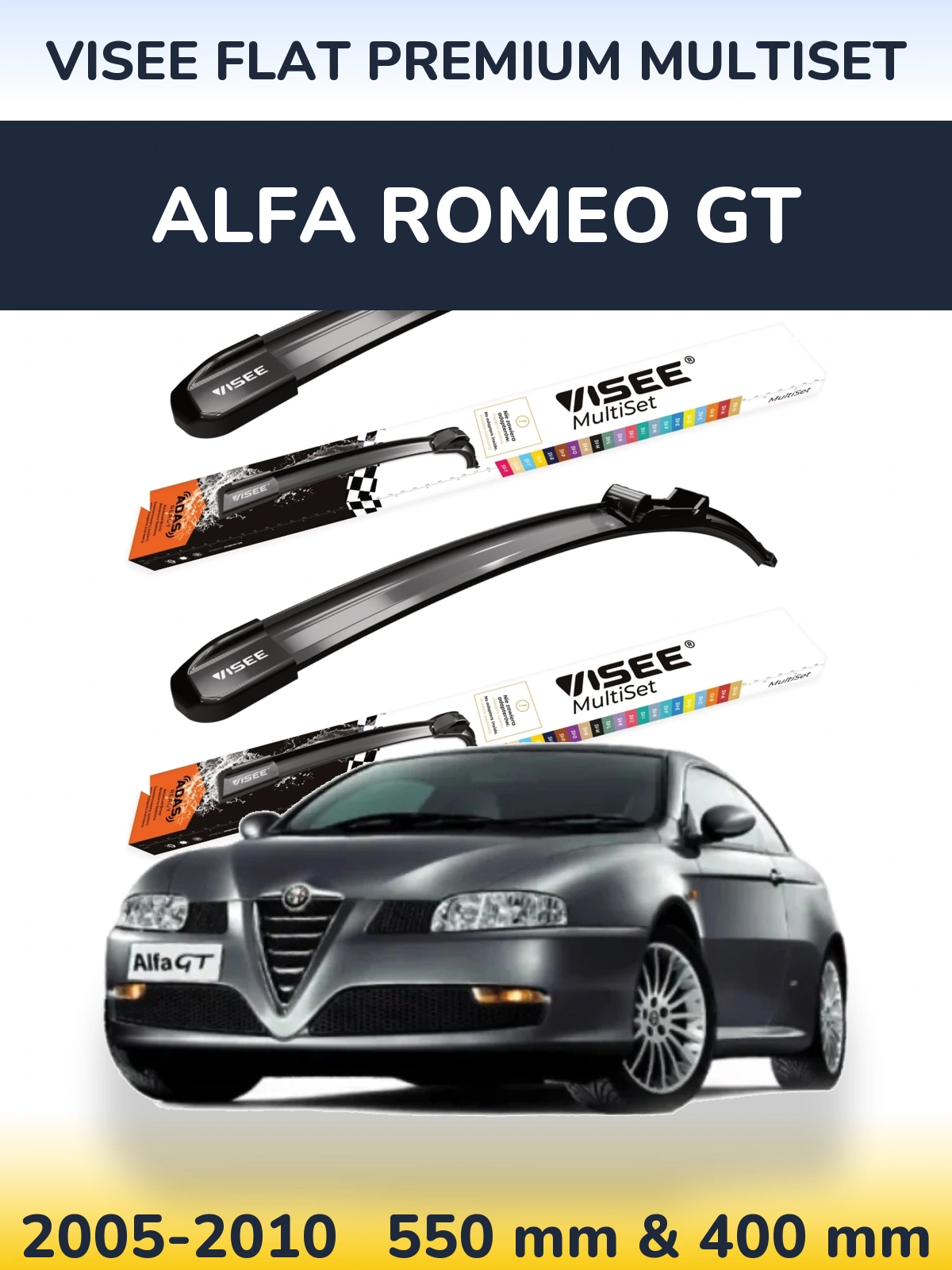 Sada předních stěračů VISEE FLAT PREMIUM MultiSet 550 a 400 mm pro Alfa Romeo GT 2005-2010