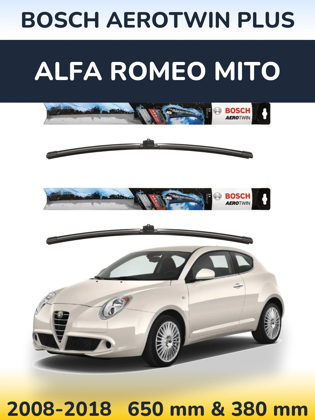 Комплект передніх щіток BOSCH AeroTwin Plus 650 & 380 мм для Alfa Romeo MiTo 2008-2018